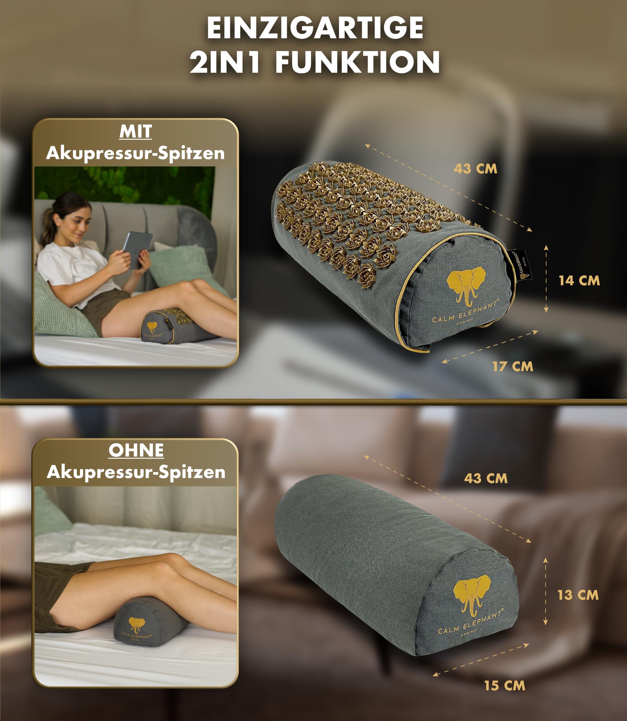 Echte Akupressurmatte mit Kissen XXL Set aus 5 Massagematten Rückenspannung Entlastung Akupunkturmatte mit Wärmefunktion, Lumbalkissen, Doormatte & Tasche, Grau