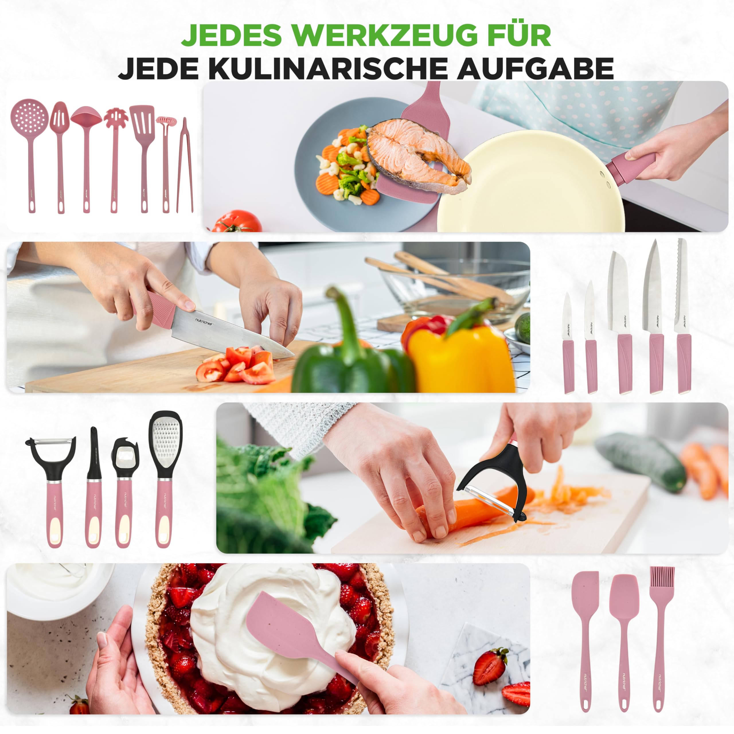 Topfset & Pfannenset - 54-teiliges Non-Stick-Kochgeschirr - Enthält Küchenutensilien, Backschale, Messer / Für Induktion, Gas & Elektrisch / Gesundes & Fettfreies Kochen