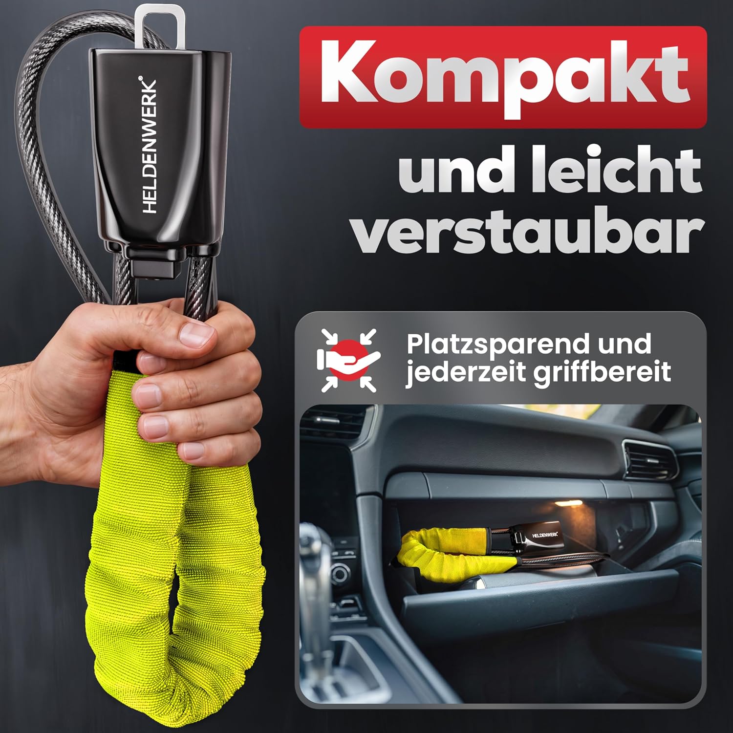 Lenkradkralle für Auto & Wohnmobil aus Metall - Universelle Passform - Lenkradschloss mit dickem Stahlseil - Wegfahrsperre Diebstahlsicherung mit 3 Sicherheitsschlüsseln