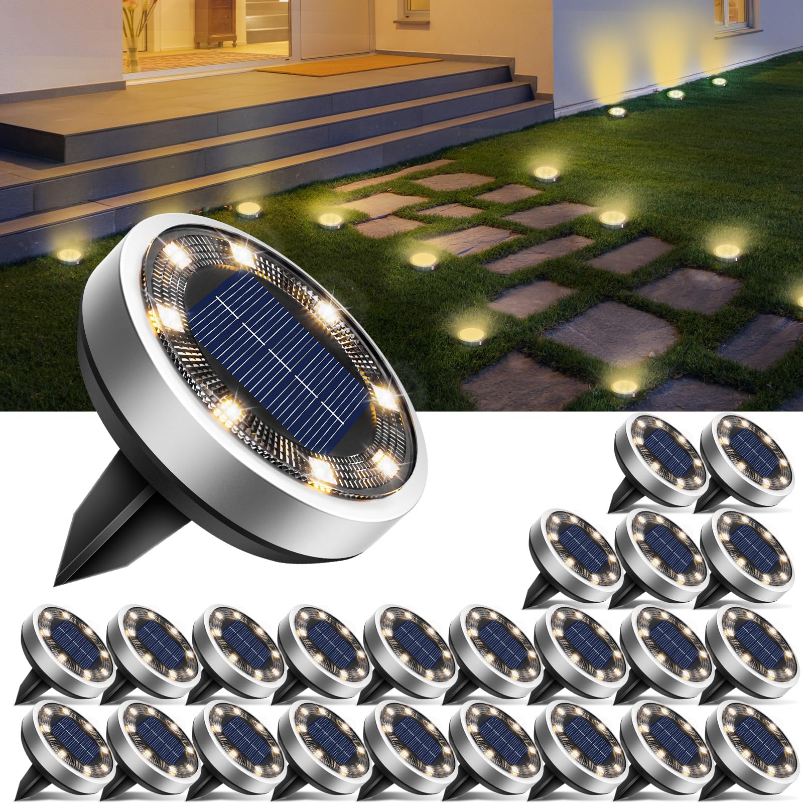 Solar Bodenleuchten Aussen, 8 LED Gartenbeleuchtung Solar Wasserdicht Boden Solarleuchten, Solarlampen für Außen Garten Rasen Auffahrt Gehweg