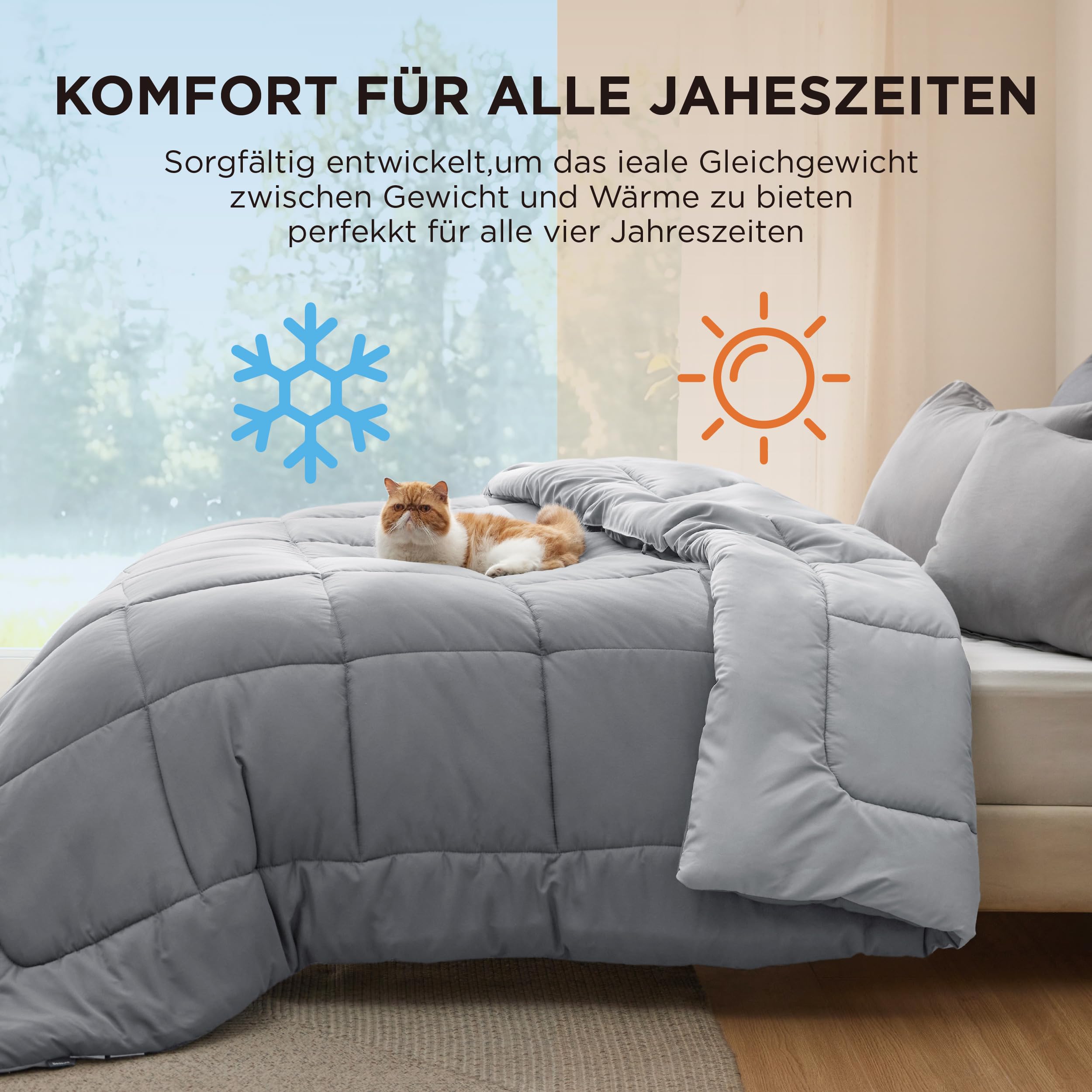 BEDSURE Bettdecke Ohne  - Bettdecke für Allergiker, Warm & Gemütlich Ganzjahresdecke 300GSM Füllung, Waschbare Duvet für 4 Jahreszeiten, Grau/Hellgrau