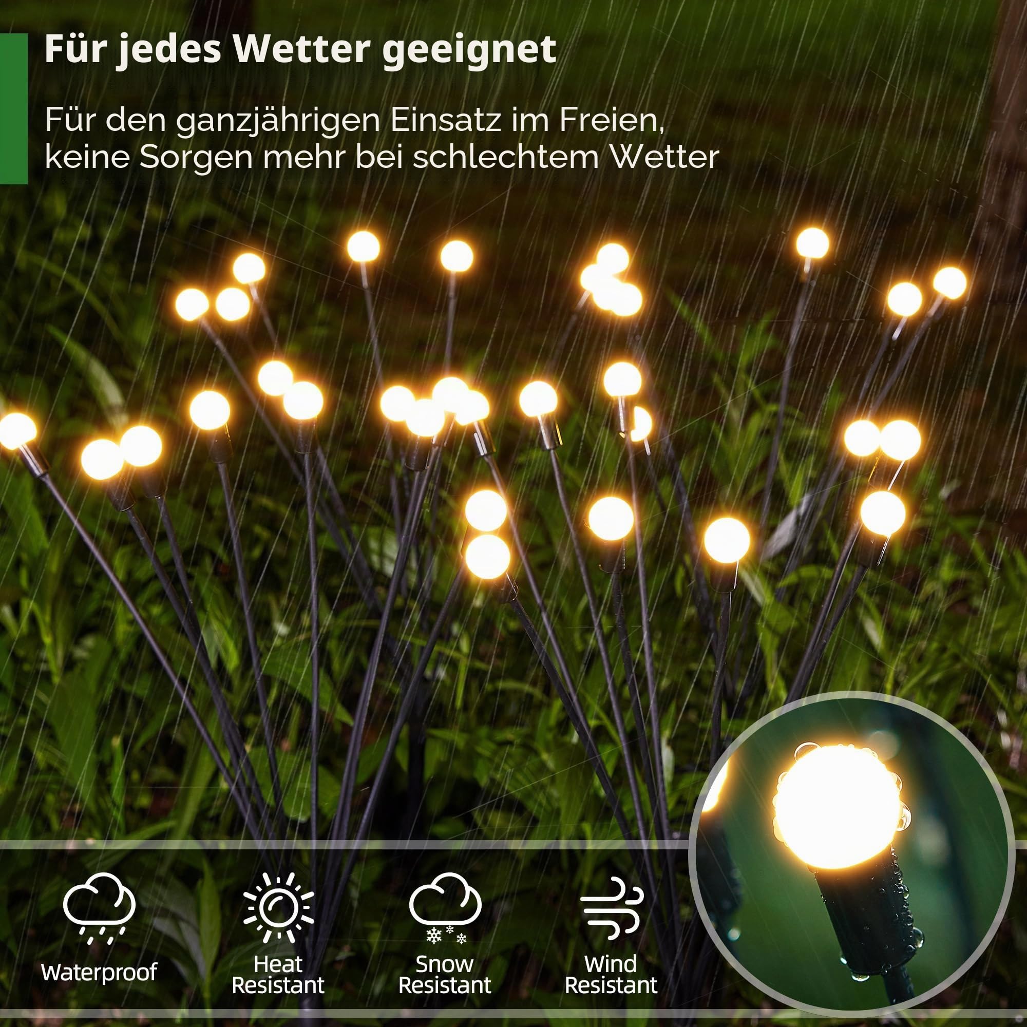 Solarlampen für Außen Garten 4 Stück, 32LED Superhelle 2 Lichtmodi Glühwürmchen Solarleuchten für Außen mit Warmweißem Licht IP65 Wasserdicht Schwingende Garten-Deko für Pathway Yard