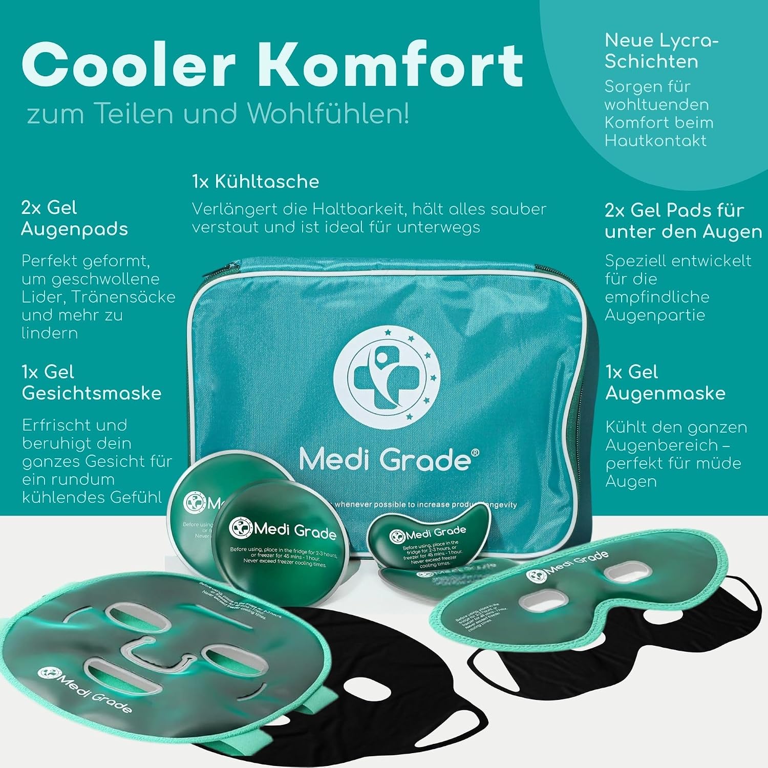 Kühlmaske für Gesicht Augen im Set, Erfrischende Gel Eismaske | Gesichtskühlmaske Augen Kühlmaske gegen geschwollene Augen, zum Augenringe Entfernen, bei Migräne, mit praktischer Kühltasche