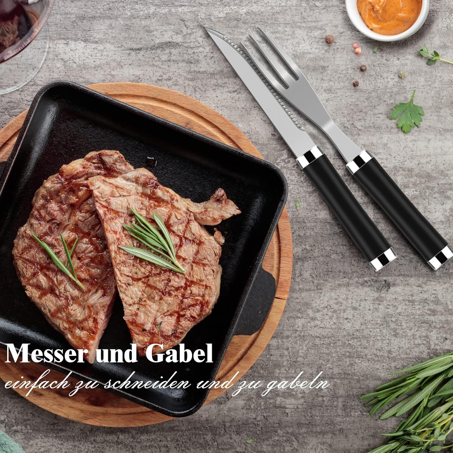 38 Stücke BBQ Grillbesteck Set Edelstahl Grillzubehör für Männer Geschenk Geburtstag Hochwertiger Grillutensilien Set Koffer mit Grillkoffer und Grillmatte für Garten und Camping Braun