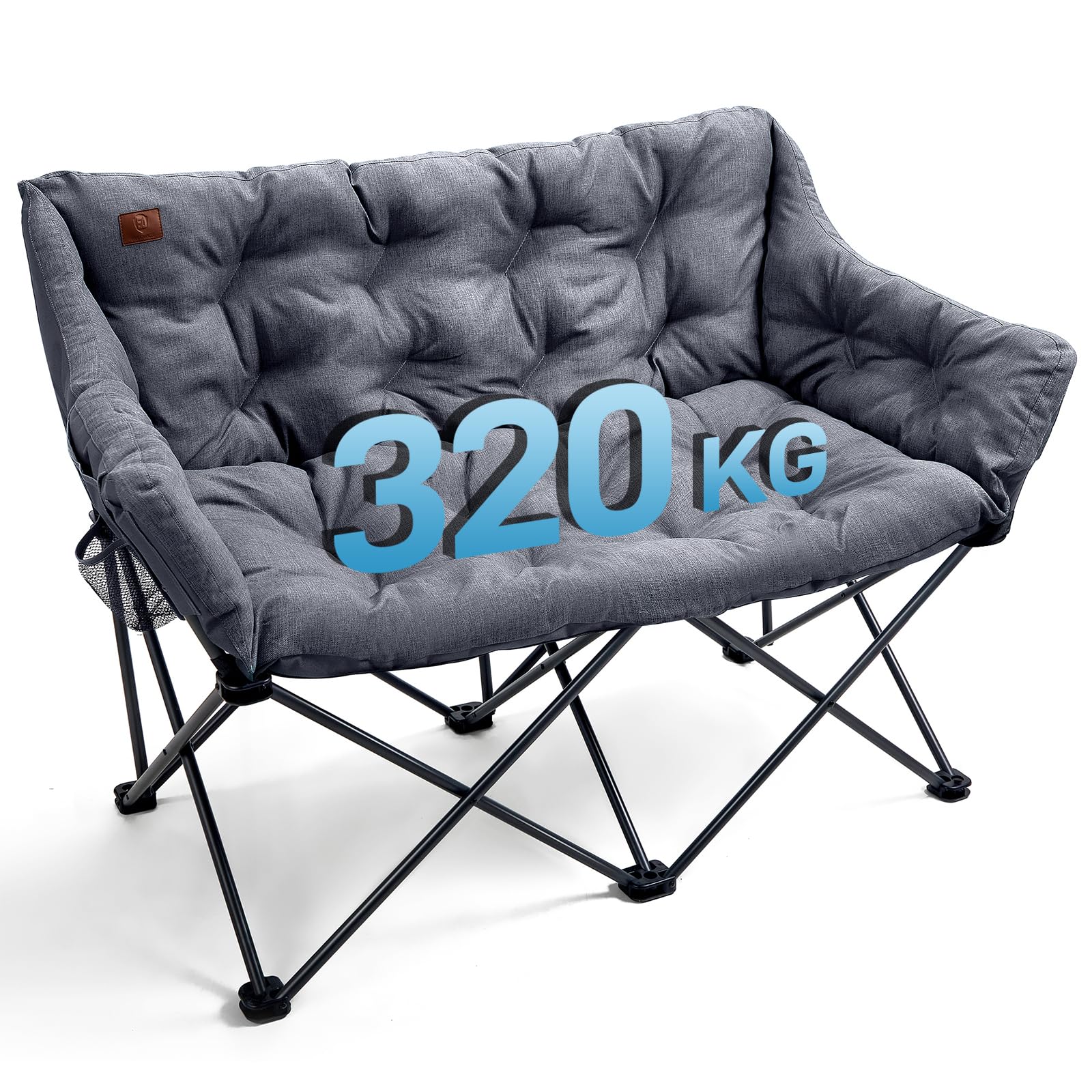 Campingstuhl Faltbar 124CM Breit Campingsofa für 2 Personen Faltsofa 320KG Belastbar, Campingcouch Dick Gepolstert Klappstuhl XXL 2 Sitzer Hohe Lehne für Outdoor Garten Balkon Indoor