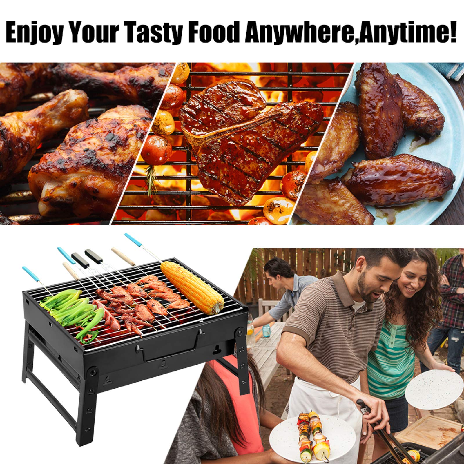 Holzkohlegrill Picknickgrill Edelstahl Kleiner Grill Portabler Campinggrill Abnehmbare BBQ Grills für Outdoor Garten Party
