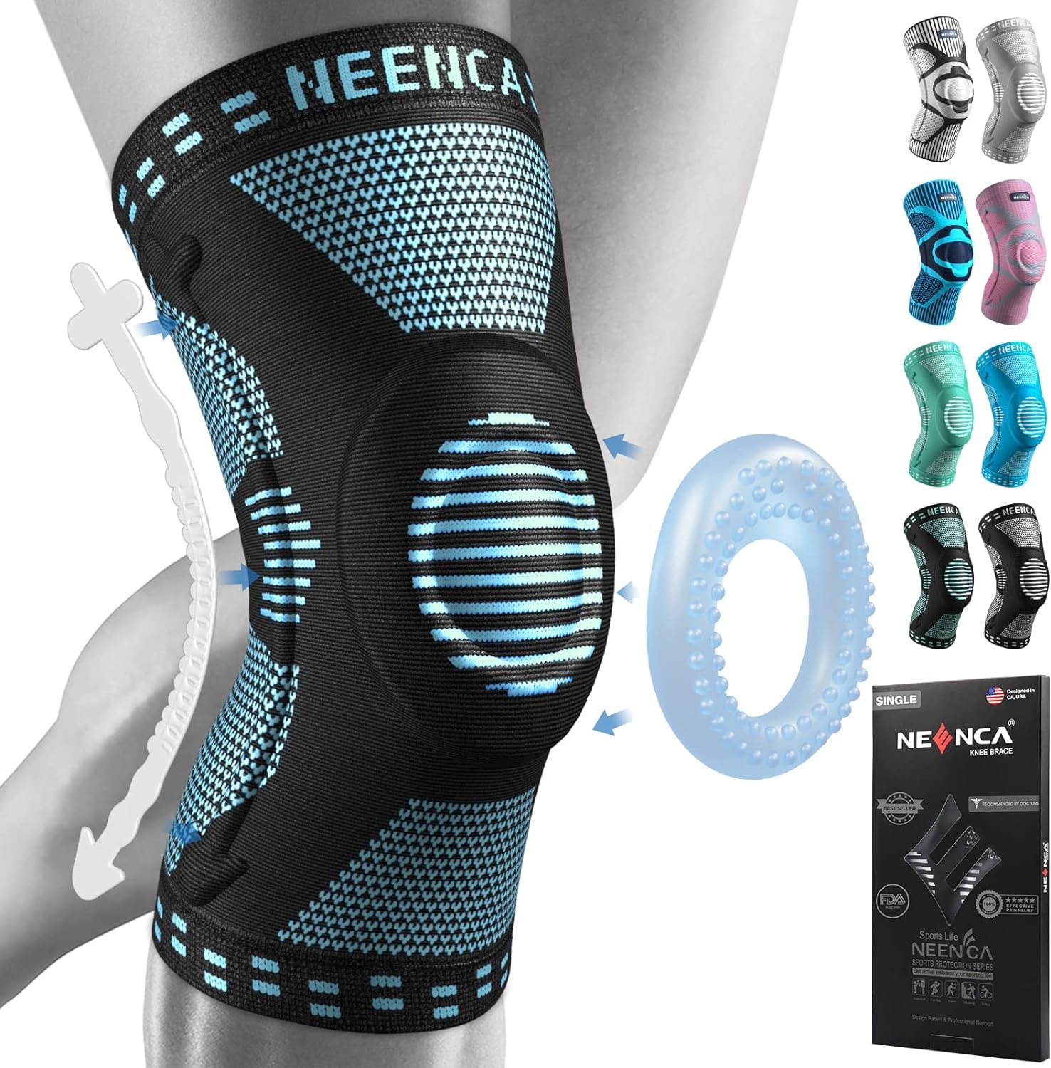 Kniestütze, Komprimierte Kniebandage mit Patella Gel Pads & Feder Seitenstabilisatoren, Medizinischer Knieschützer für Laufen, Meniskusriss, Arthritis, Gelenkschmerzlinderung, ACL, Erholung