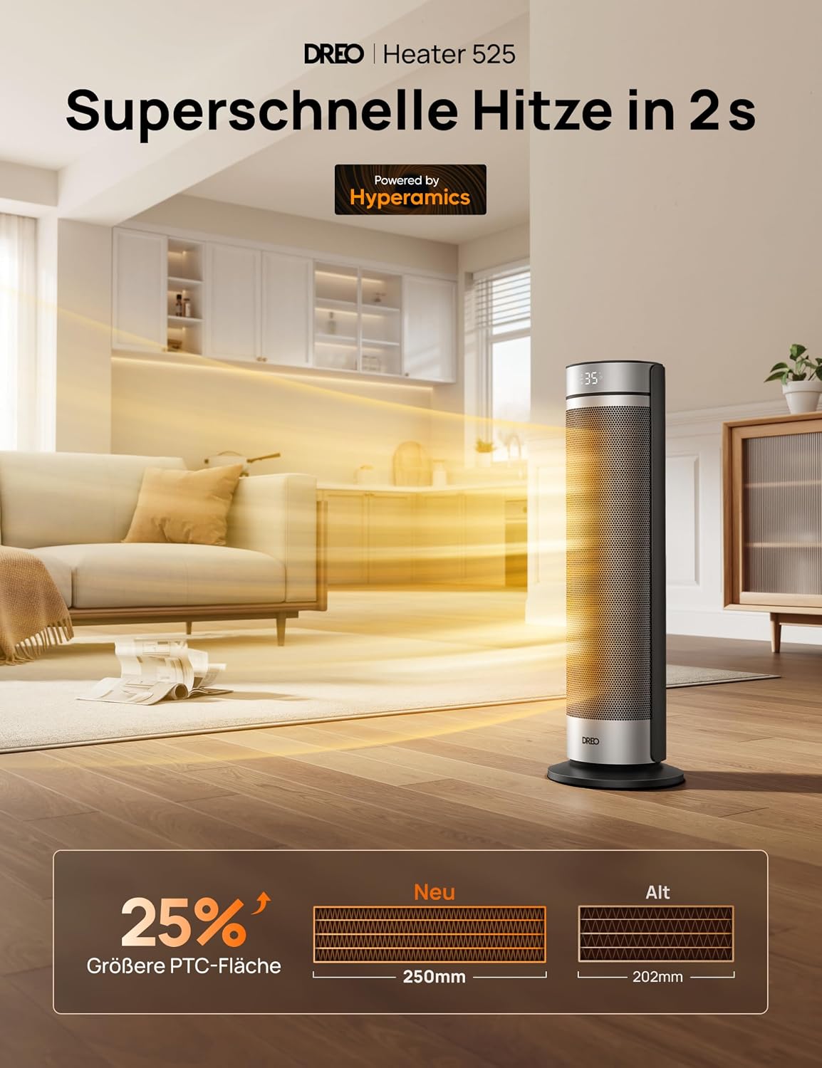 Heizlüfter, 2000W Leiser Elektrischer Heizstrahler fürs Schlafzimmer mit Fernbedienung, 12h Timer, 70° Oszillation, 5 Modi, PTC Keramik mit Thermostat, Heizung für Große Räume, Büro