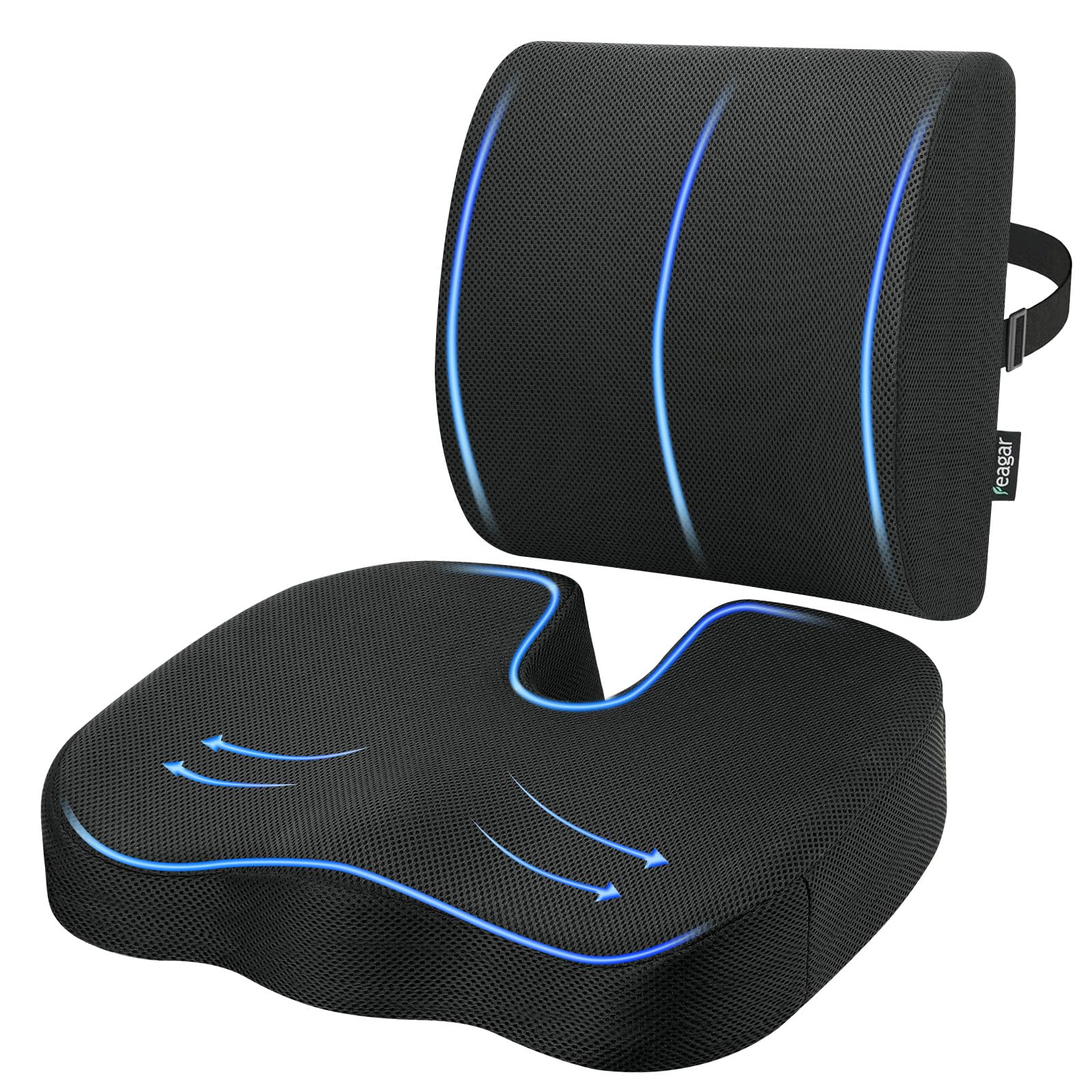 Sitzkissen, Orthopädisches Sitzkissen aus Memory Foam, Ergonomisches Sitzkissen für Bürostuhl /Autositz / Steissbeinkissen Stuhlkissen Sitzkissen Outdoor Zuhause, Schwarz