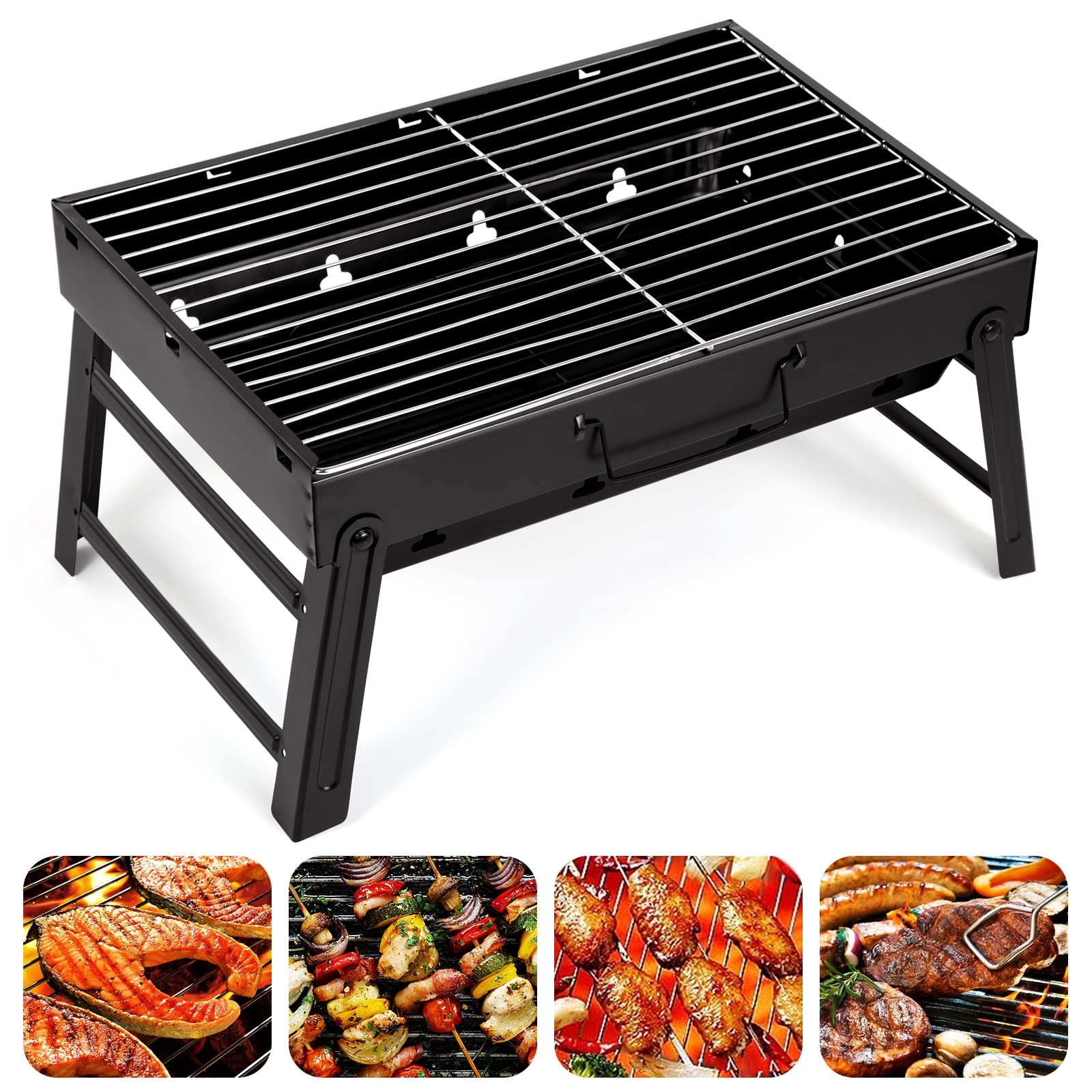 Holzkohlegrill Picknickgrill Edelstahl Kleiner Grill Portabler Campinggrill Abnehmbare BBQ Grills für Outdoor Garten Party