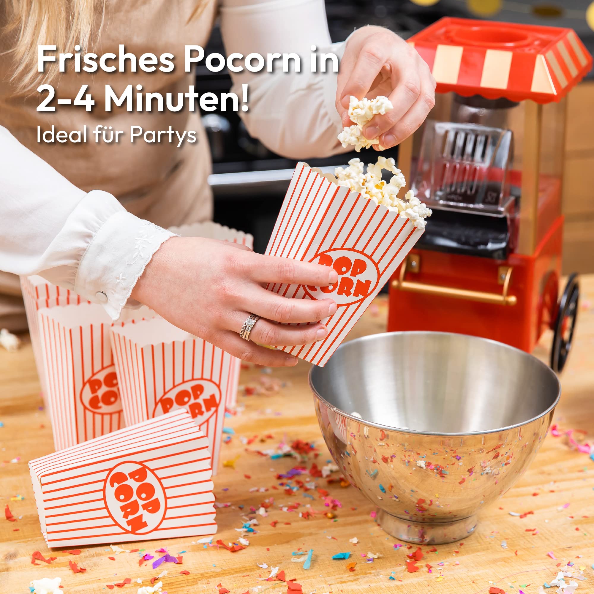 Popcorn Machine Large - Retro Popcorn Maker 5 L - Popcorn Maker with Non-Stick Coating and Removable Heating Surface - Popcorn Machine Red - Popcorn Machine 800 W - Popcorn Machine