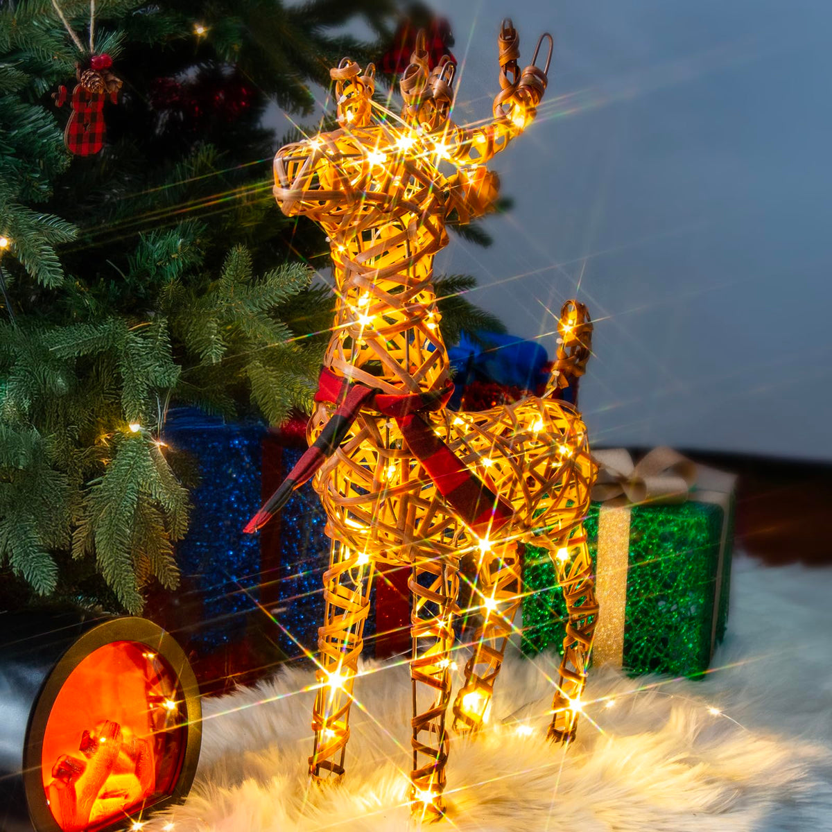 LED Rentier Metall Gold Weiß Eisen Rahmen Beleuchtet Weihnachtshirsch warm weiß Weihnachten Deko für Innen Aussen