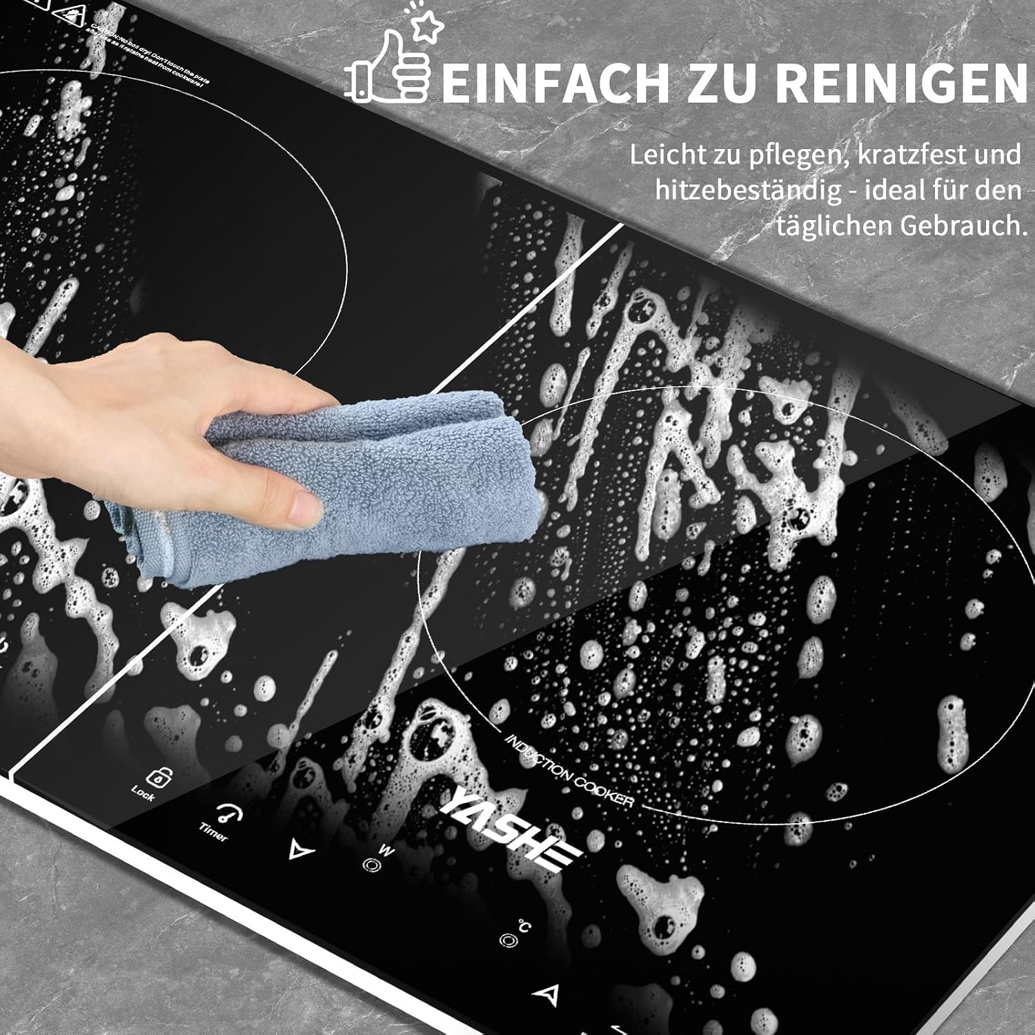 Induktionskochfeld – Einzel Induktionskochplatte, 10-Leistungseinstellung und 10-Temperaturstufen, 2000W Induktionskochfeld 1 Platte, 4-Stunden-Timer, Sicherheitsschloss, Mobil