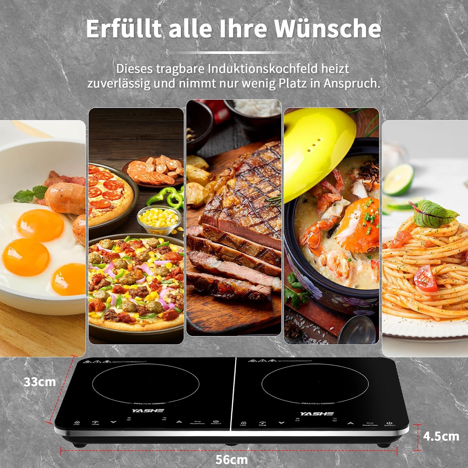 Induktionskochfeld – Einzel Induktionskochplatte, 10-Leistungseinstellung und 10-Temperaturstufen, 2000W Induktionskochfeld 1 Platte, 4-Stunden-Timer, Sicherheitsschloss, Mobil