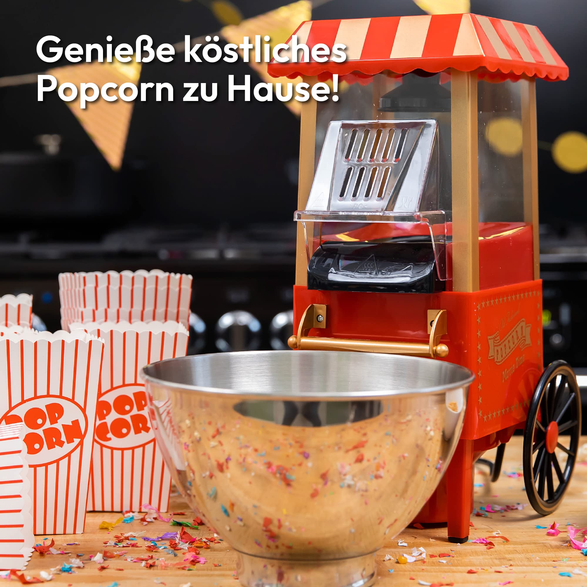 Popcorn Machine Large - Retro Popcorn Maker 5 L - Popcorn Maker with Non-Stick Coating and Removable Heating Surface - Popcorn Machine Red - Popcorn Machine 800 W - Popcorn Machine