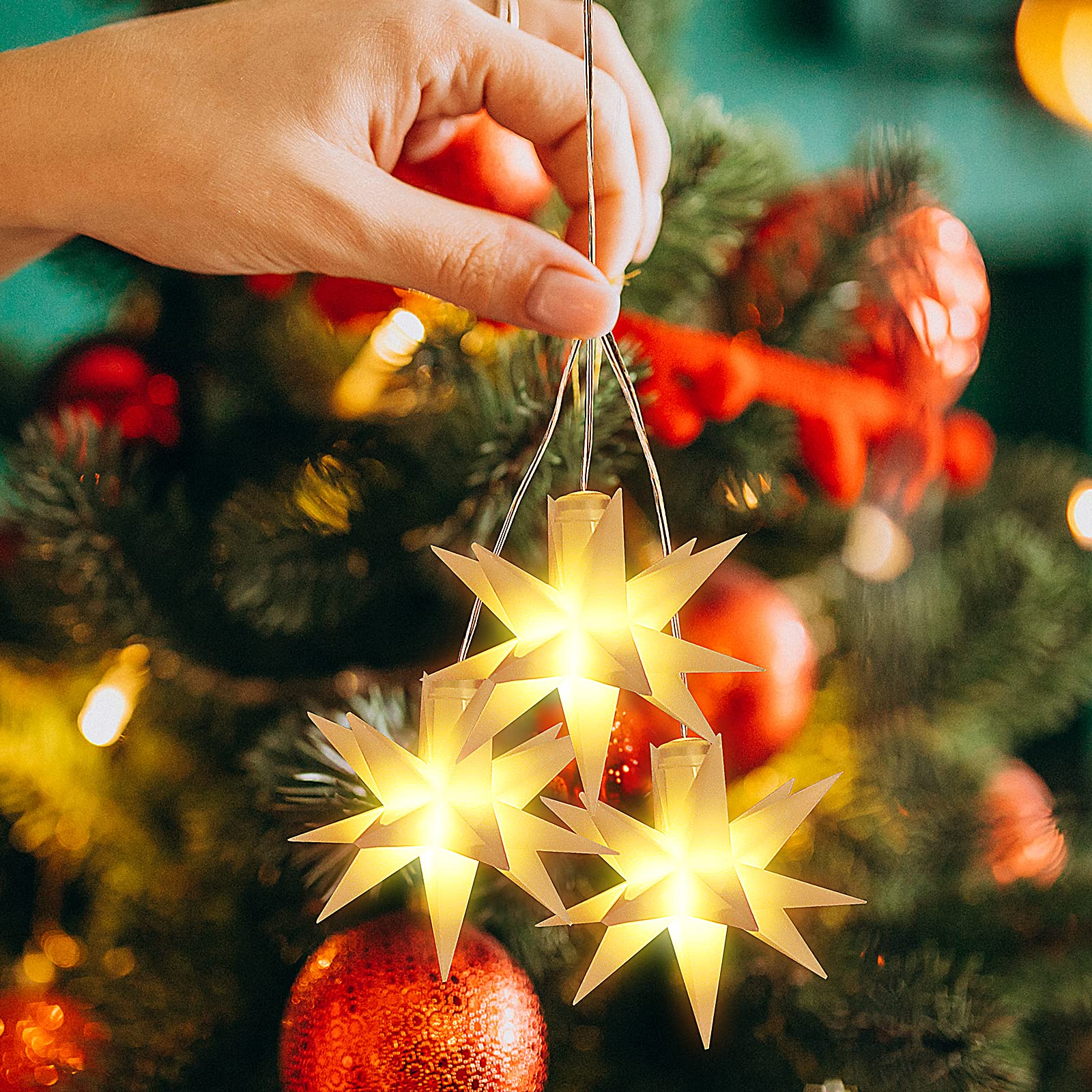 Set von 6 LED Weihnachtsstern beleuchtet Outdoor Indoor LED Star Batterie Weihnachtsdekoration 3D Leuchtender Stern Weihnachtsfenster Weiß