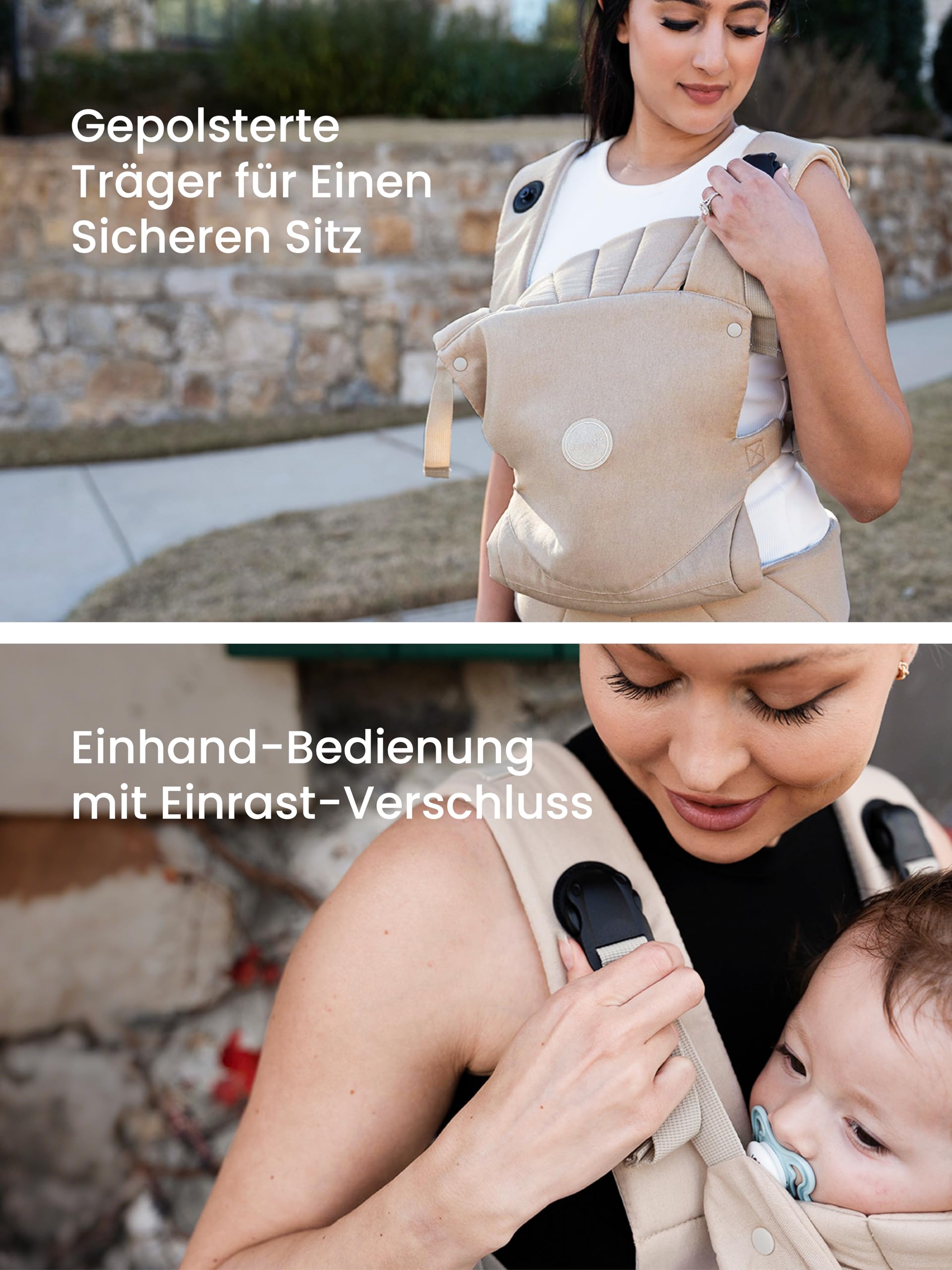 Babytrage, Ein-Klick-Schnalle für Einfaches Anlegen, Bequemer Träger von Neugeborenem bis Kleinkind mit Kopfstütze (3-20kg, 3-24Monate), Ergonomisch & Leicht