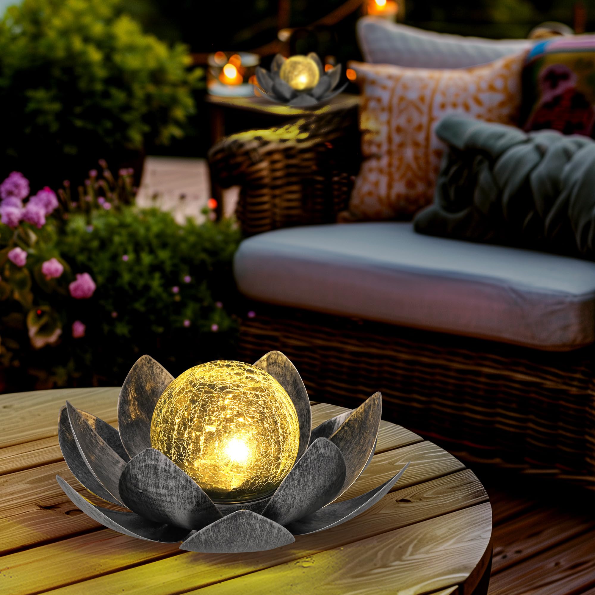 Solarlampen für Außen, Lotus Garten Deko Licht, LED Solarleuchten für Aussen, Wasserdicht Gartenleuchten Solar, Metal, für Terrasse, Garten, Gras, Balkon