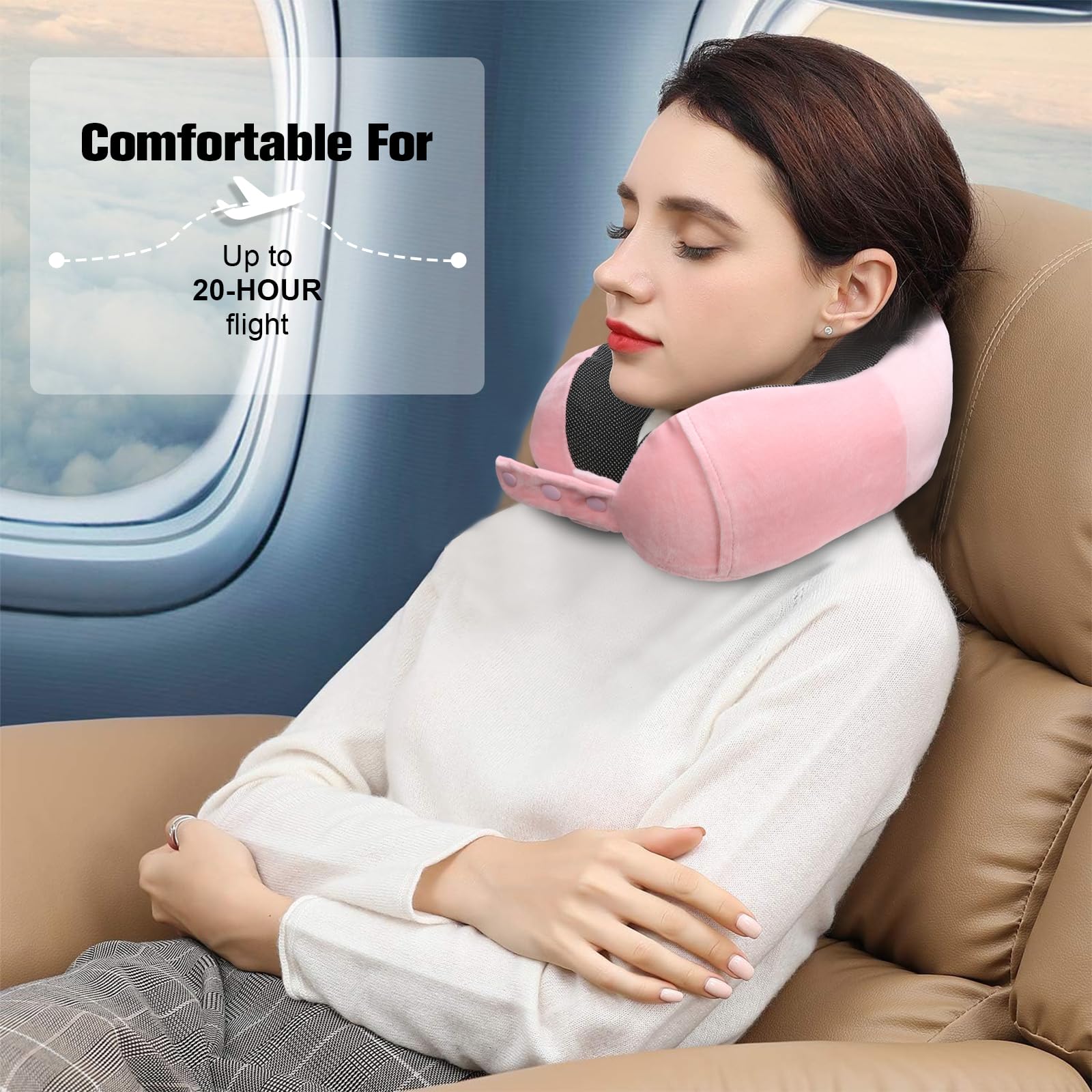Cirorld Nackenkissen Flugzeug, Nackenhörnchen Erwachsene, Reisekissen Memory Foam, Verstellbares Kompaktes Nackenkissen Reise, Ergonomisches Weich Atmungsaktiv mit Ohrstöpseln, Augenmaske,Tragetasche