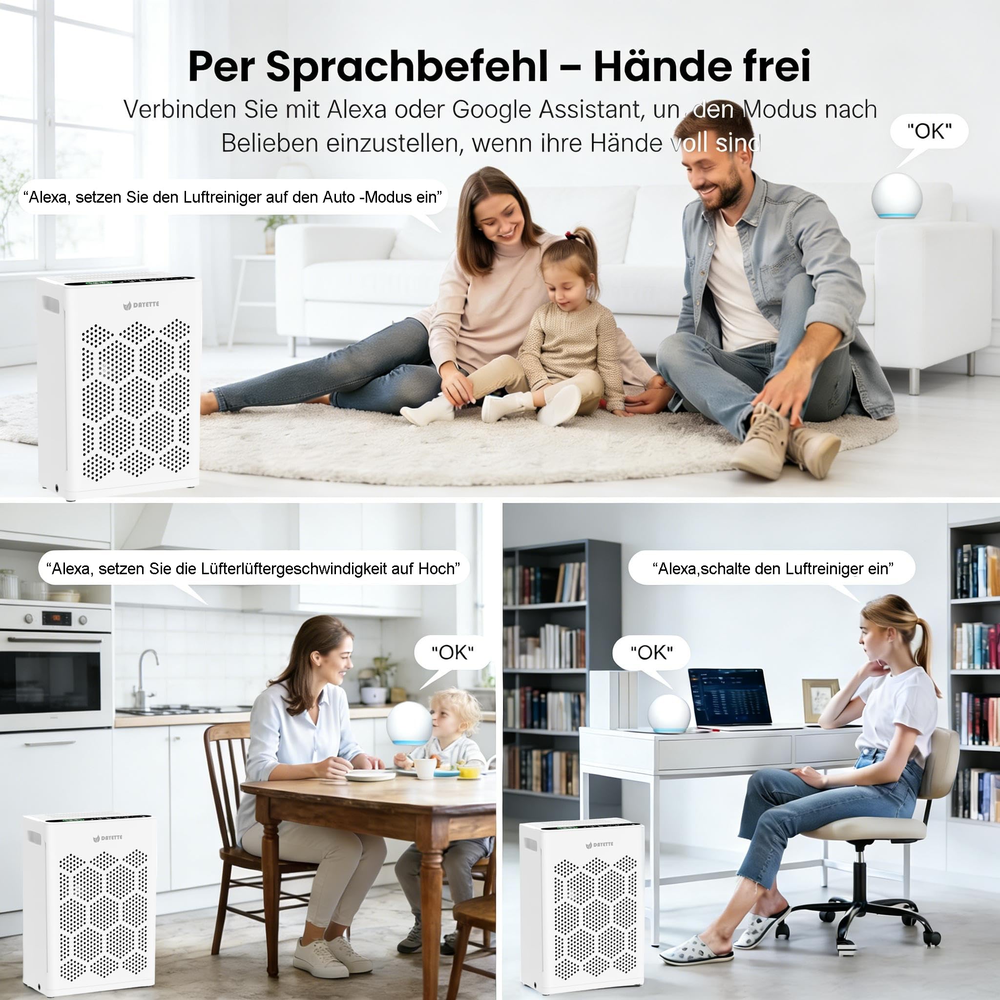 Luftreiniger Allergiker für Wohnung, HEPA H14 Filter mit waschbarem Vorfilter gegen Zigarettenrauch, Schimmel und Gerüche, CADR 300m³/h, App- und Alexa-Steuerung