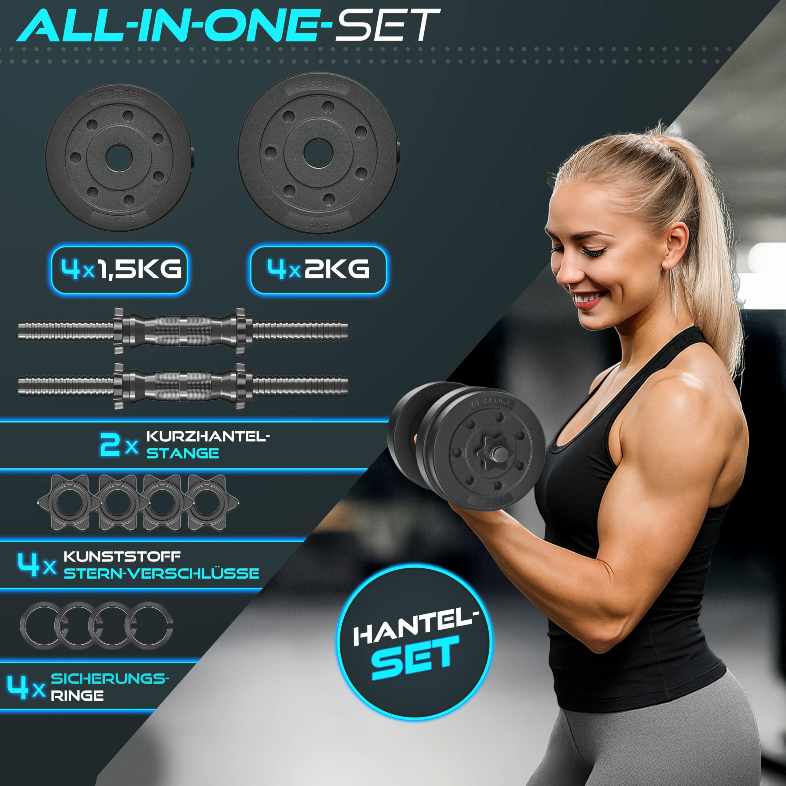 2er Hanteln Set verstellbar 20 kg | Hantelset mit 2 Kurzhanteln | Hantel mit Gewichten & 4 Sternverschlüsse | Fitness Kurzhantel für Muskelaufbau, Workout & Zuhause