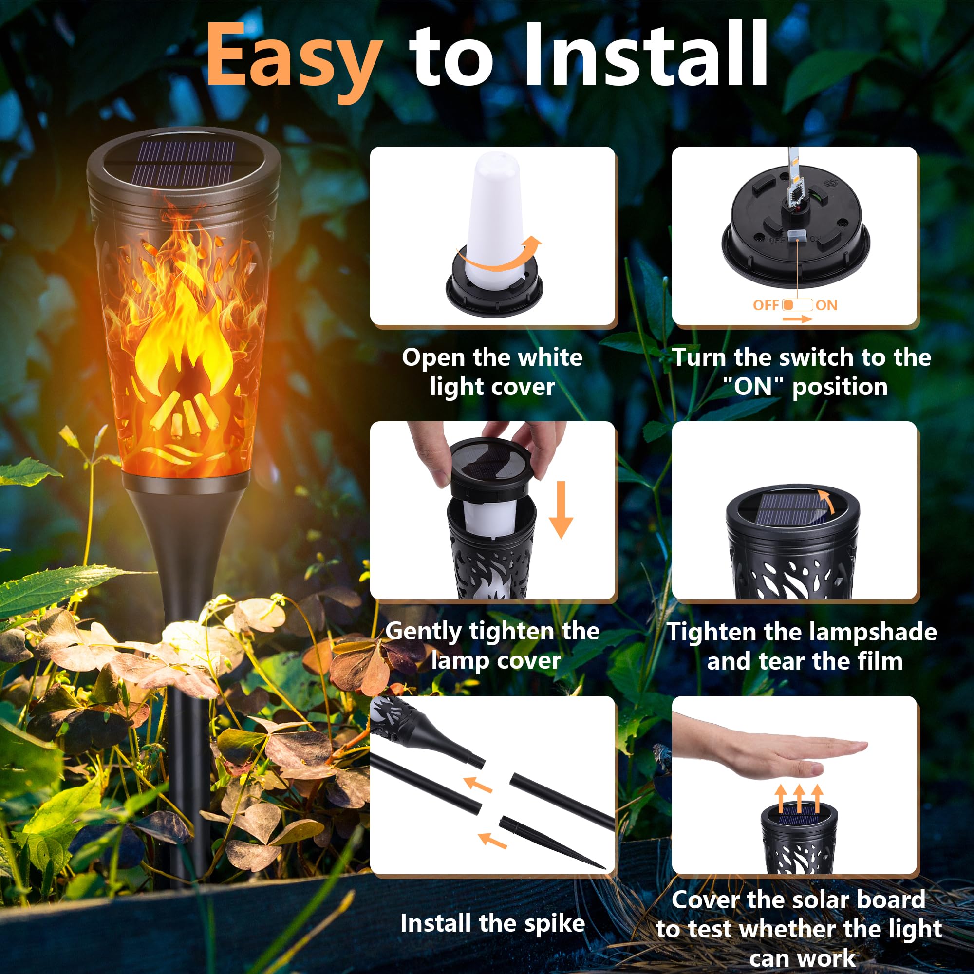6 Stück Solarlampen für Außen - 12 LED Solarleuchten Garten mit Realistischer Flammeneffekt, IP65 Wasserdicht Gartenfackeln Solar für Außen, Hinterhöfe, Gärten, Rasen Beleuchtung