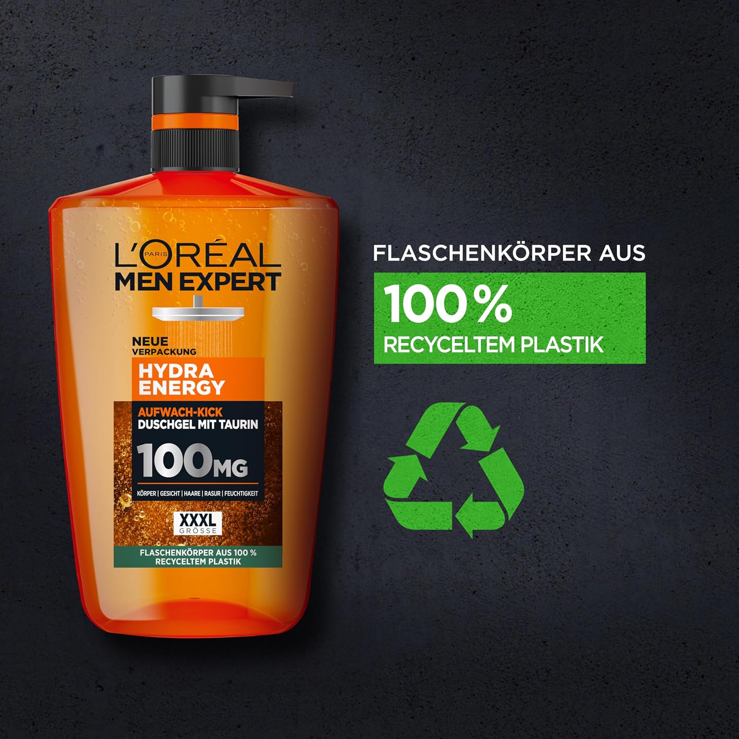 L'Oréal Men Expert 1L Duschgel und Shampoo für Männer, 3-in-1 Duschbad zur Reinigung von Körper, Haar und Gesicht, Herren Körperpflege für langanhaltende Frische mit Taurin, Hydra Energy, 1x1000 ml