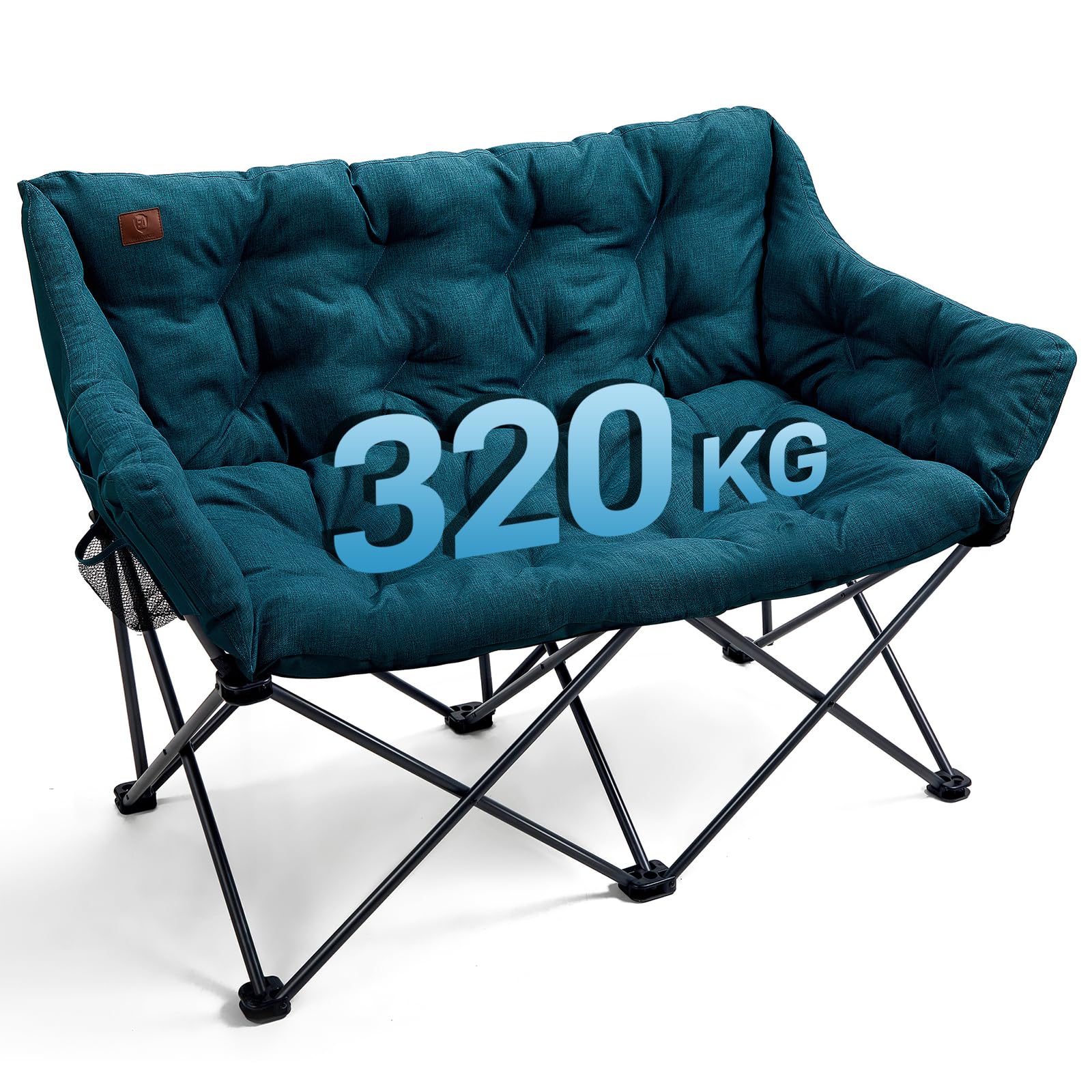 Campingstuhl Faltbar 124CM Breit Campingsofa für 2 Personen Faltsofa 320KG Belastbar, Campingcouch Dick Gepolstert Klappstuhl XXL 2 Sitzer Hohe Lehne für Outdoor Garten Balkon Indoor