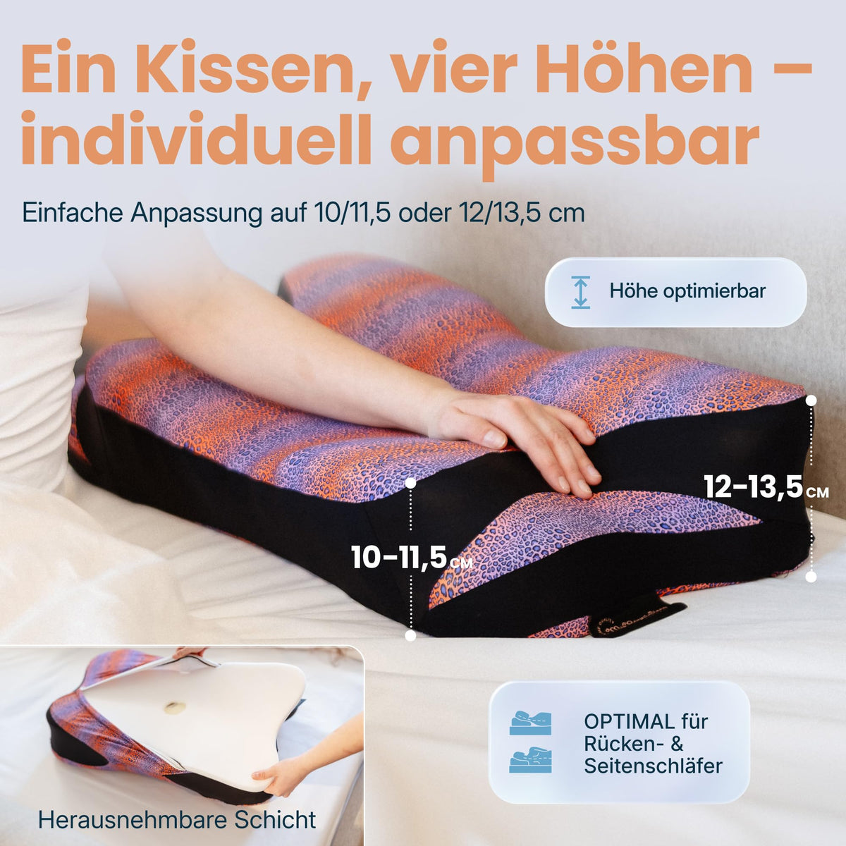 Nackenkissen – Ergonomisch - Höhenverstellbar -Seitenschläferkissen Nackenstützkissen Rückenschläferkissen Memory Foam Kopfkissen – Natürliche Nackenhaltung