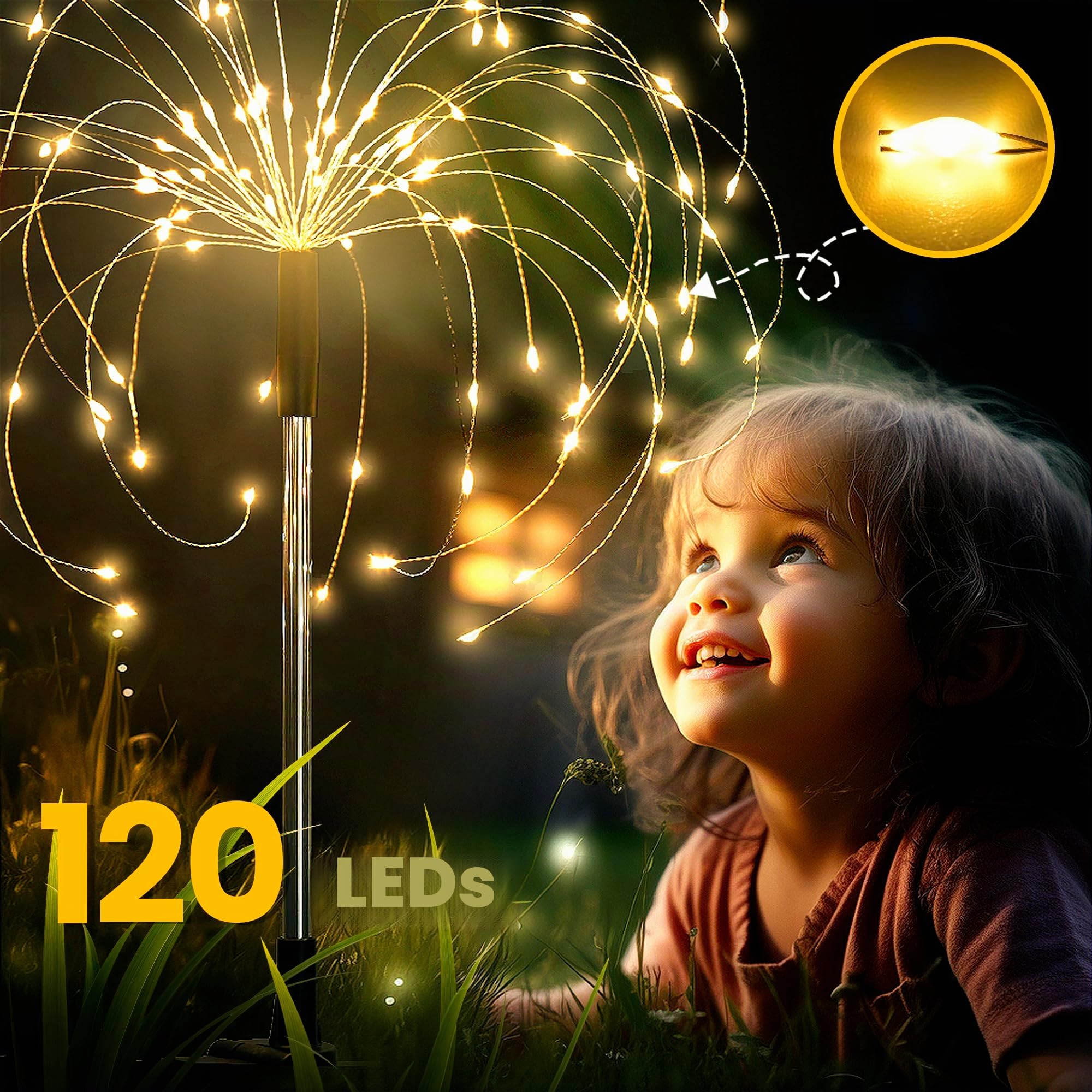Gartendeko Solarleuchten für Außen,4 Stück 120 LED Feuerwerk Solarleuchten, Wetterfest Pusteblume Solarlampen für Balkon Terrasse Blumenkästen Hof Deko