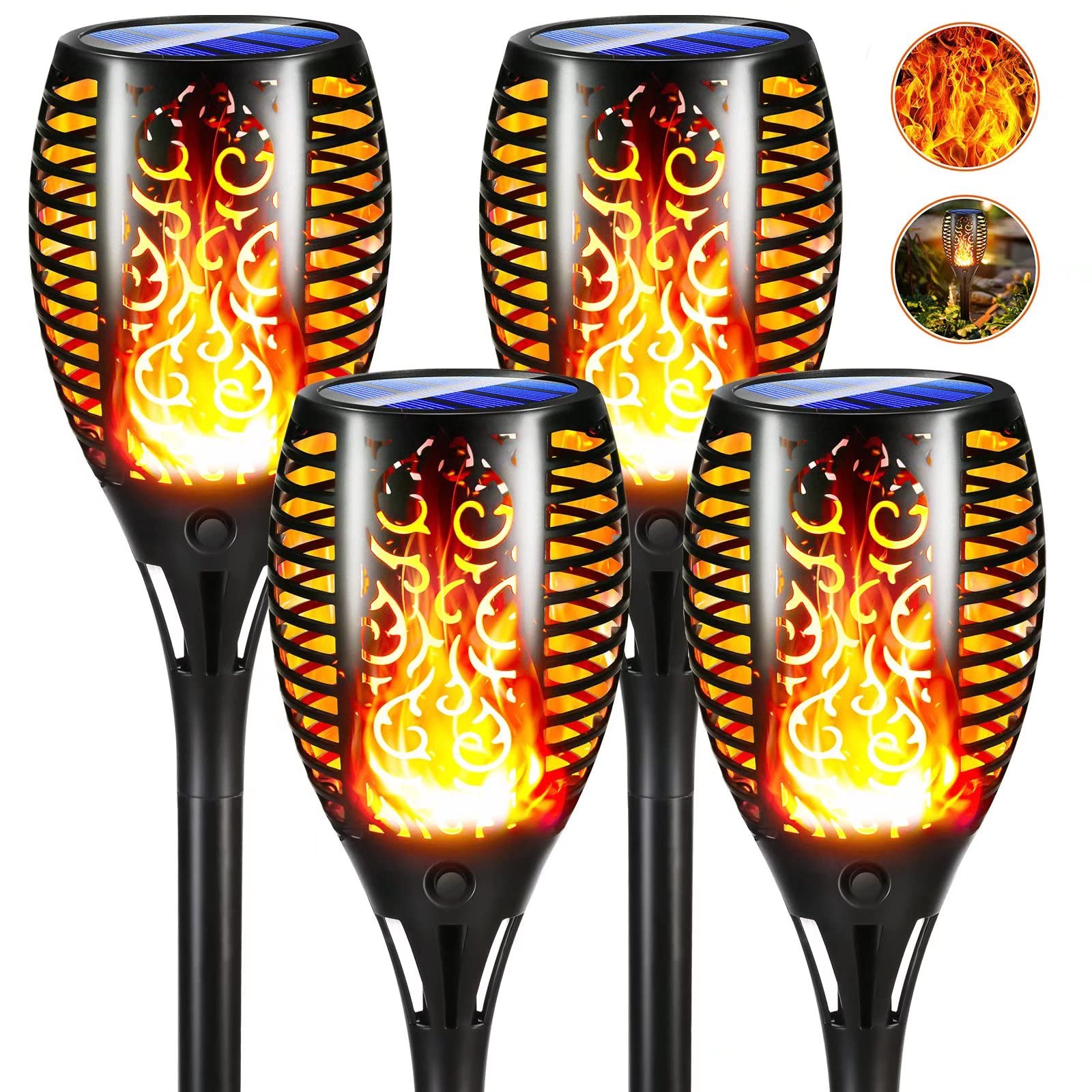 6 Stück Solarlampen für Außen - 12 LED Solarleuchten Garten mit Realistischer Flammeneffekt, IP65 Wasserdicht Gartenfackeln Solar für Außen, Hinterhöfe, Gärten, Rasen Beleuchtung