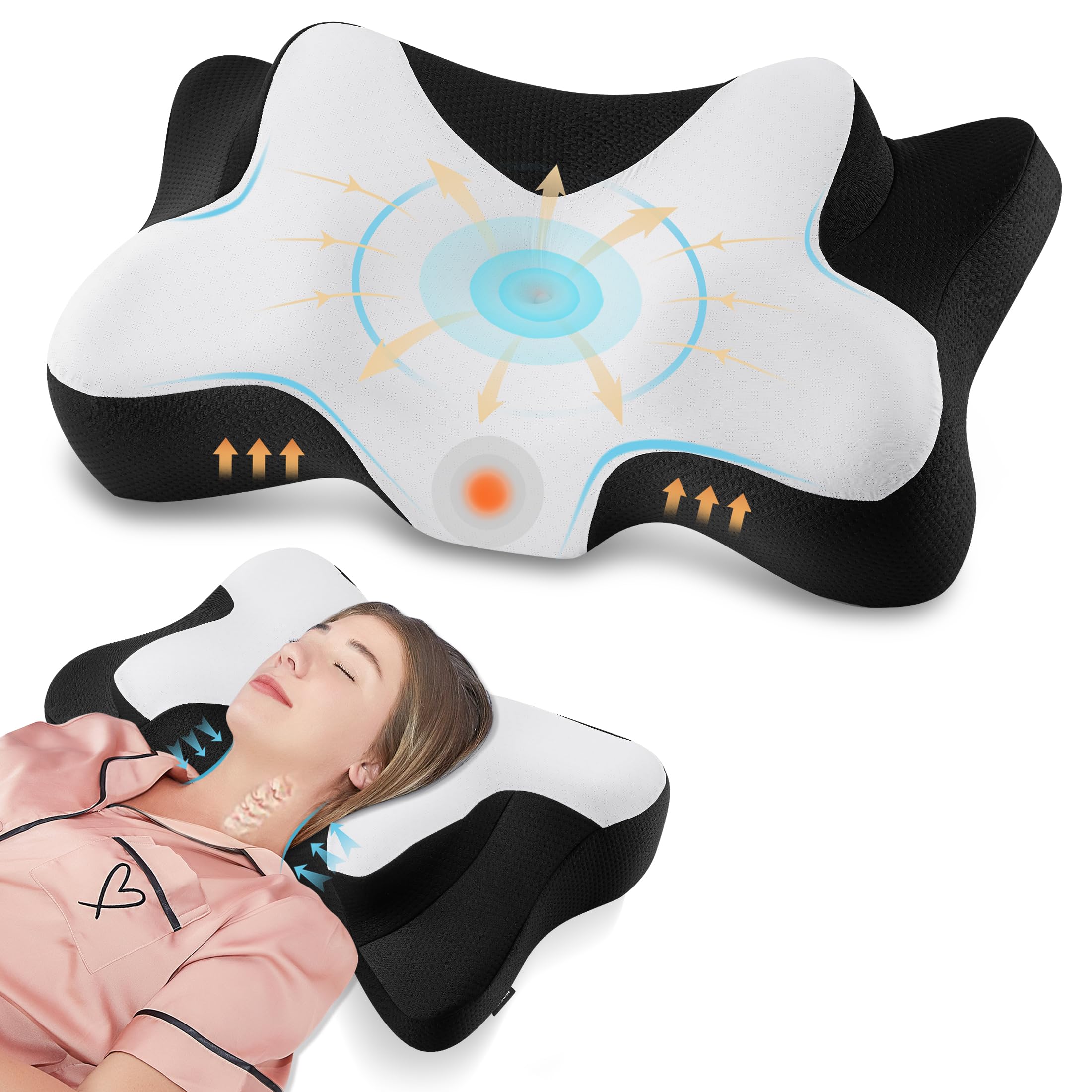 Halskissen, Memory Foam Kissen, Schlafkissen für Seiten, Rücken- und Magenschläfer