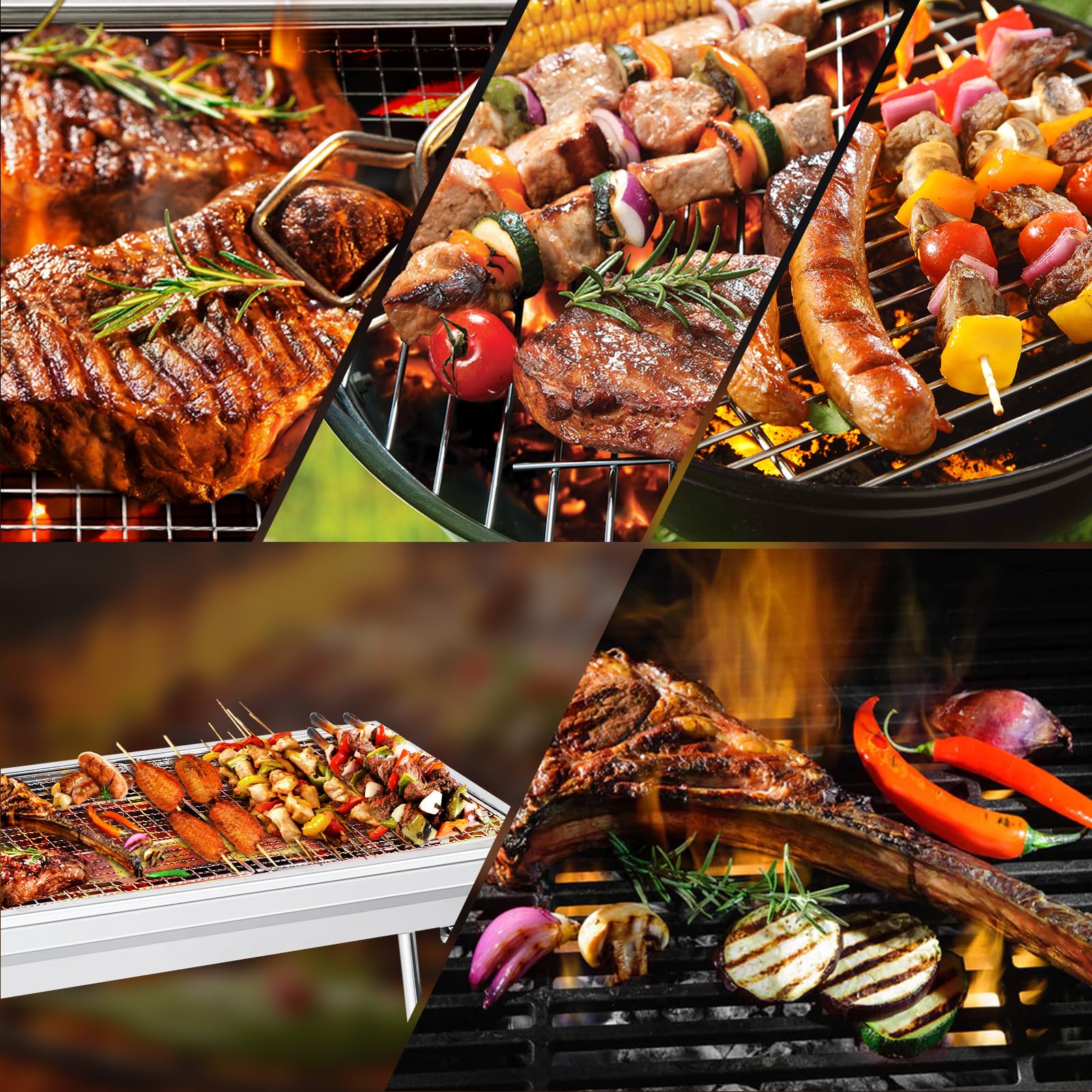 Holzkohlegrill Picknickgrill Edelstahl Kleiner Grill Portabler Campinggrill Abnehmbare BBQ Grills für Outdoor Garten Party