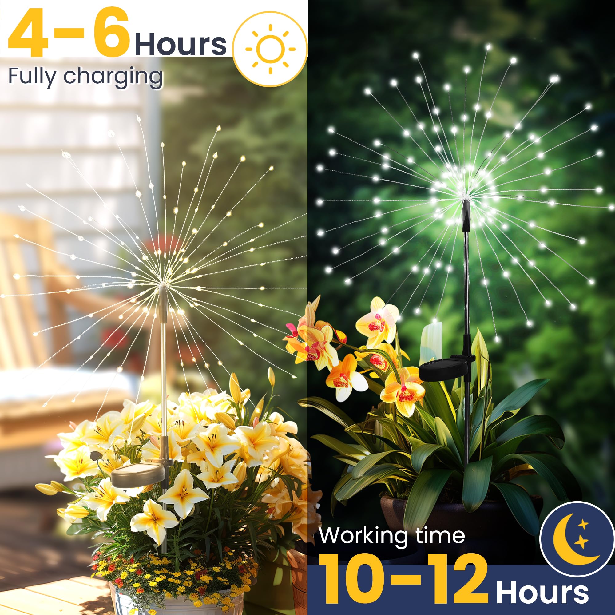 Gartendeko Solarleuchten für Außen,4 Stück 120 LED Feuerwerk Solarleuchten, Wetterfest Pusteblume Solarlampen für Balkon Terrasse Blumenkästen Hof Deko