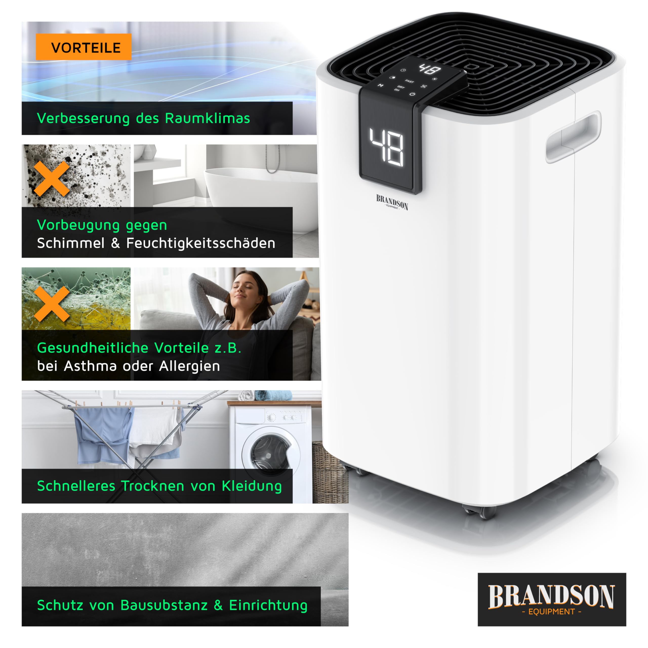 WLAN Luftentfeuchter mit Kompressor elektrisch - 10 Liter - WiFi Dehumidifier Raumentfeuchter – mit App - Schlauch-Entwässerung
