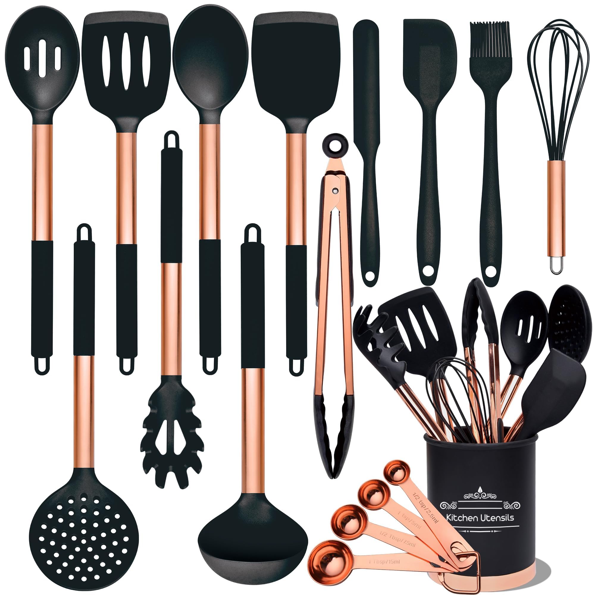 Küchenutensilien Set, 17-teiliges Rose Gold Küchenzubehör, Silikon Küchenutensilien /hitzebeständige Küchenutensilien zum Kochen