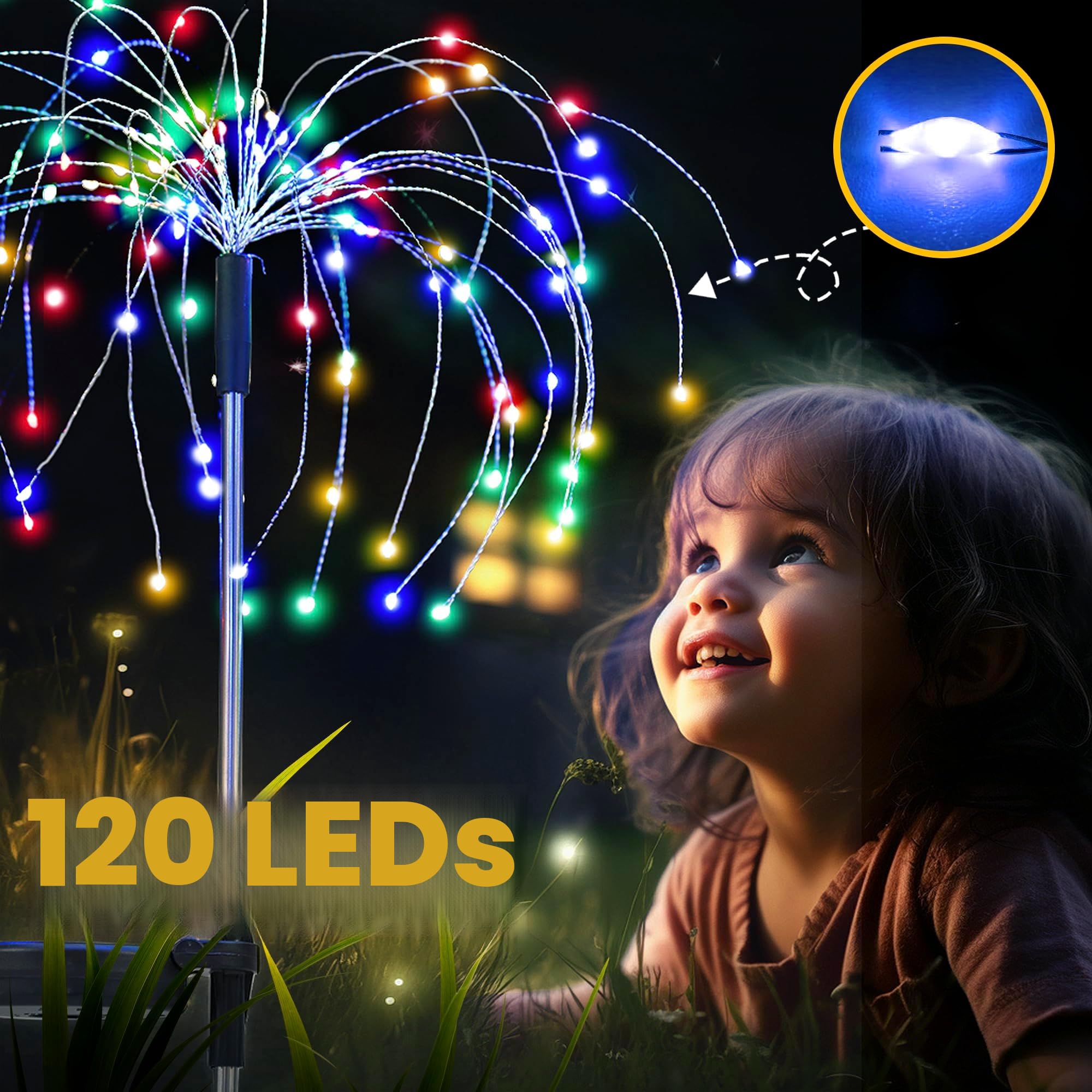 Gartendeko Solarleuchten für Außen,4 Stück 120 LED Feuerwerk Solarleuchten, Wetterfest Pusteblume Solarlampen für Balkon Terrasse Blumenkästen Hof Deko