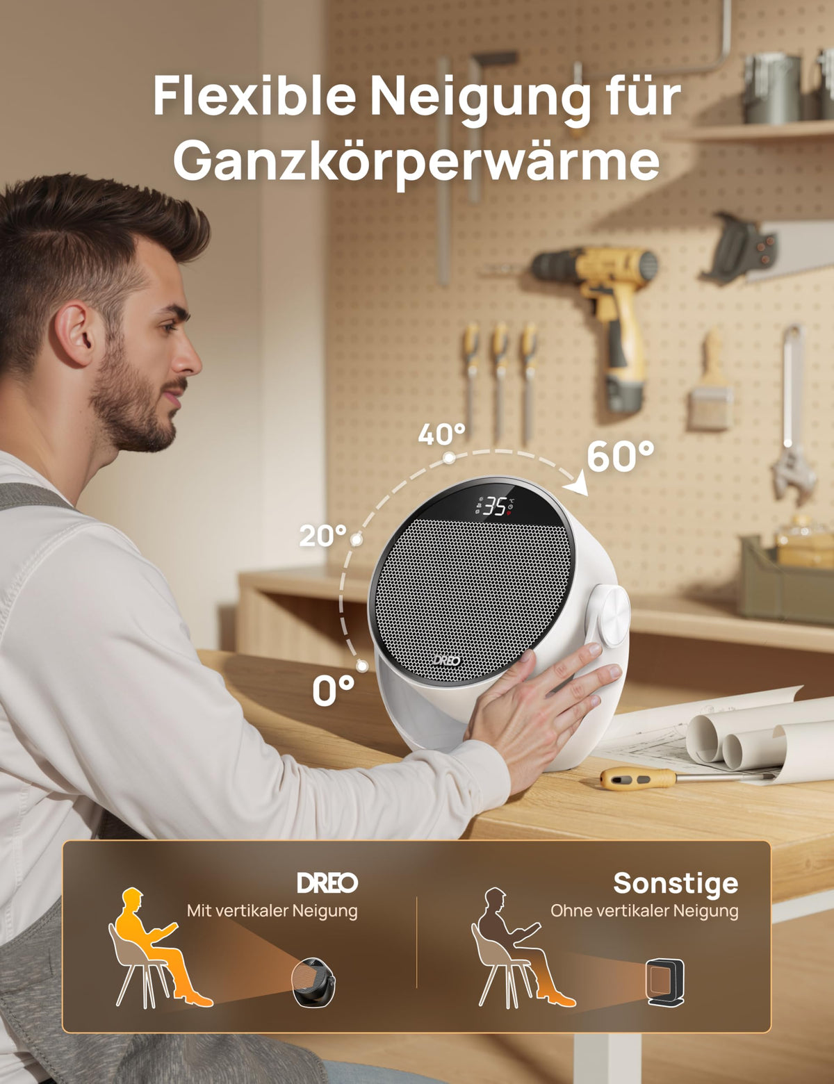 Heizlüfter Energiesparend Klein, Leiser 1500W Tragbar Heizlüfter mit Fernbedienung, Thermostat, 60° Neigbar, 8 Sicherheitsfunktionen, PTC-Keramik,12-Std-Timer, 3 Modus 3 Geschwindigkeit, Schwarz