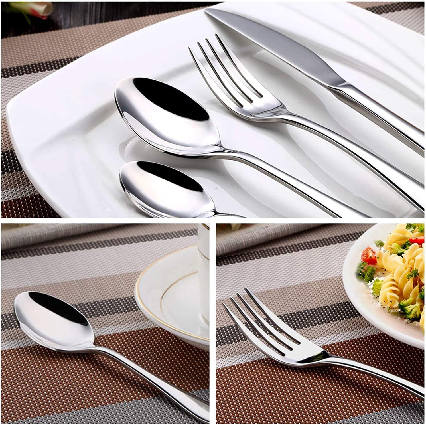 48-teiliges Besteckset, Edelstahl Besteckset für 8 Personen mit Besteck-Servierset 10-teilig bestehend aus Messer, Gabel, Löffel, Besteckheber, Edelstahl poliert, glänzend, Spülmaschine