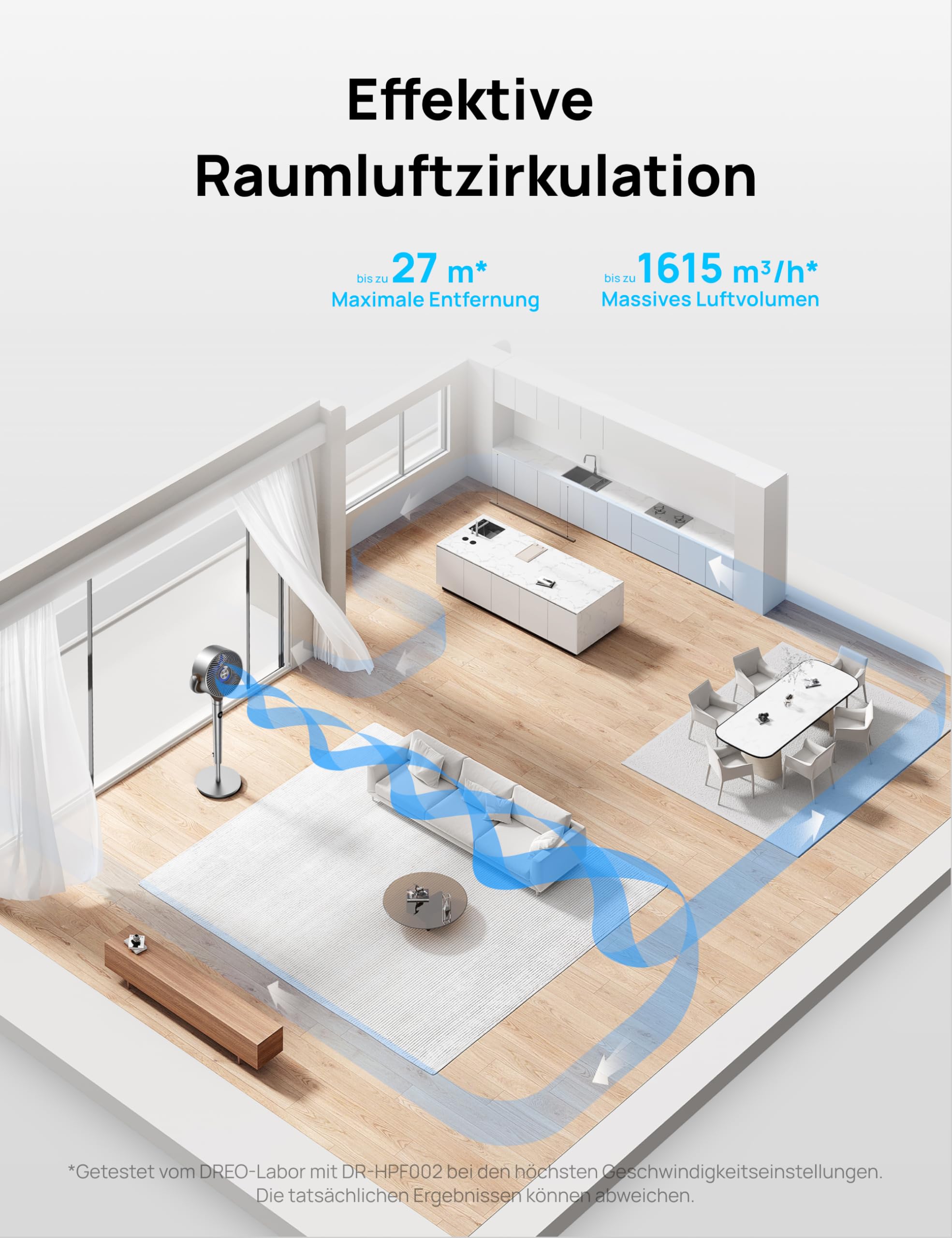 Starker Standventilator Smart mit RGB Light, 120° +120° Oszillierender Ventilator mit Fernbedienung, 20dB Leiser Bodenventilator / Turmventilator für Schlafzimmer, 8H Timer, Silber