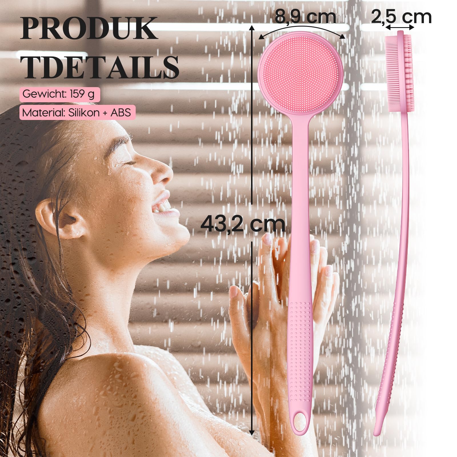 Silikon Rückenschrubber für Die Dusche, Silikon Körperschrubber mit Langem Griff, Rückenschrubber, Abgestorbene Haut entfernen und Massage