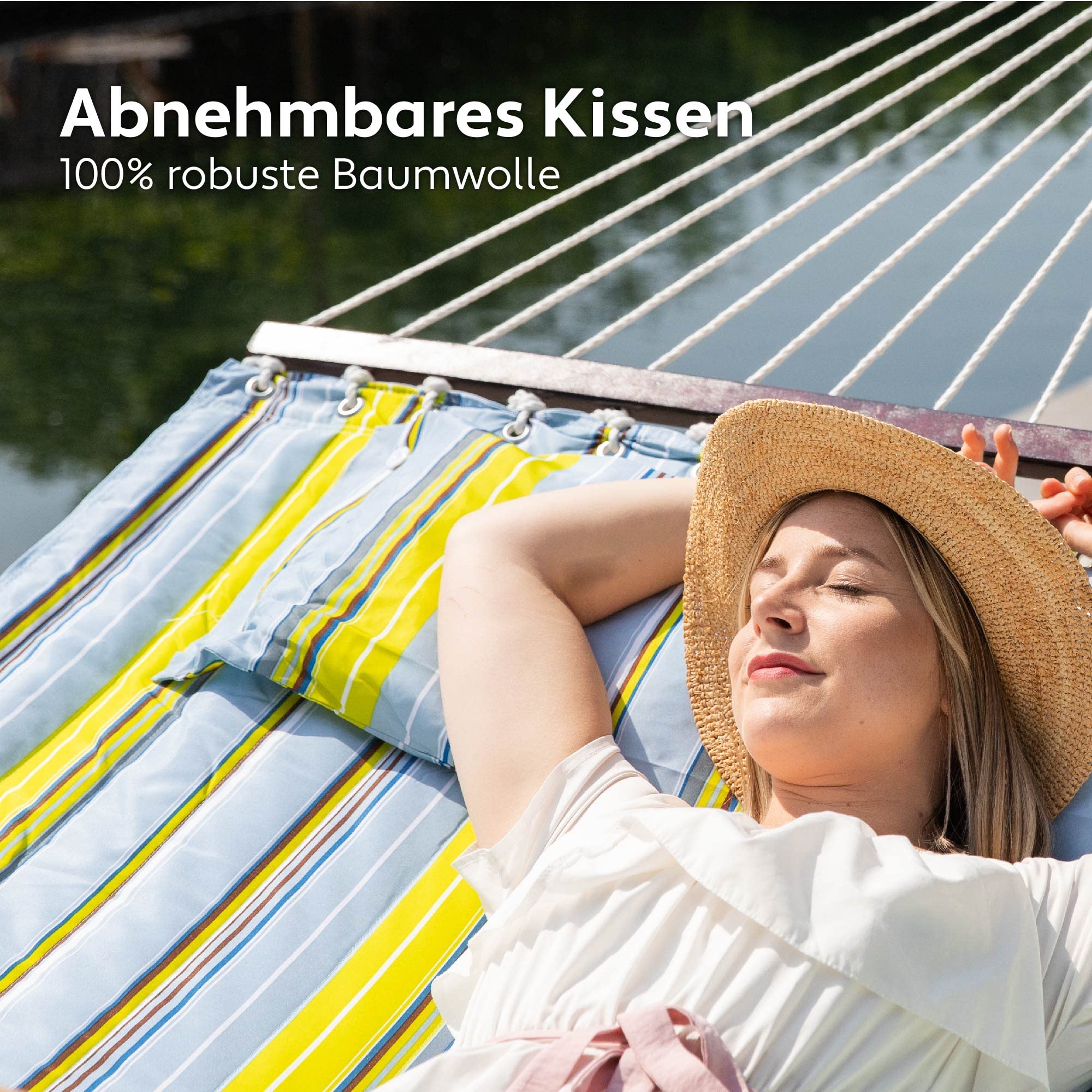 Hängematte mit Gestell und Tisch - Hängematte Outdoor für den Garten, Pool & Balkon - Großzügige Hängematten 2 Personen - Doppelhängematte mit Ständer und Beistelltisch - 200 kg Belastbarkeit