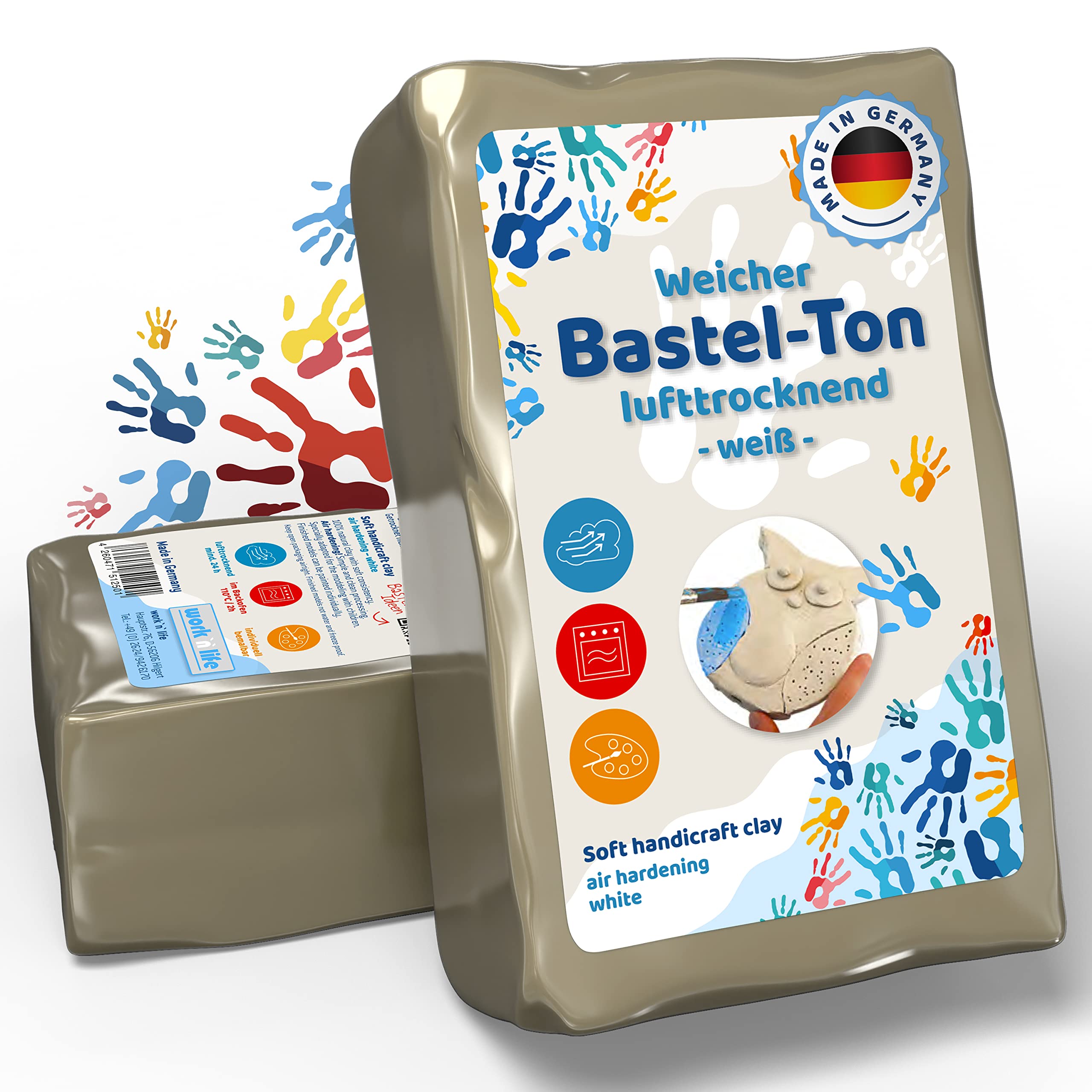 Selbsttrocknender Ton  – Bastelton lufthärtend – extra stabil mit Bindemittel – für Kinder & Einsteiger