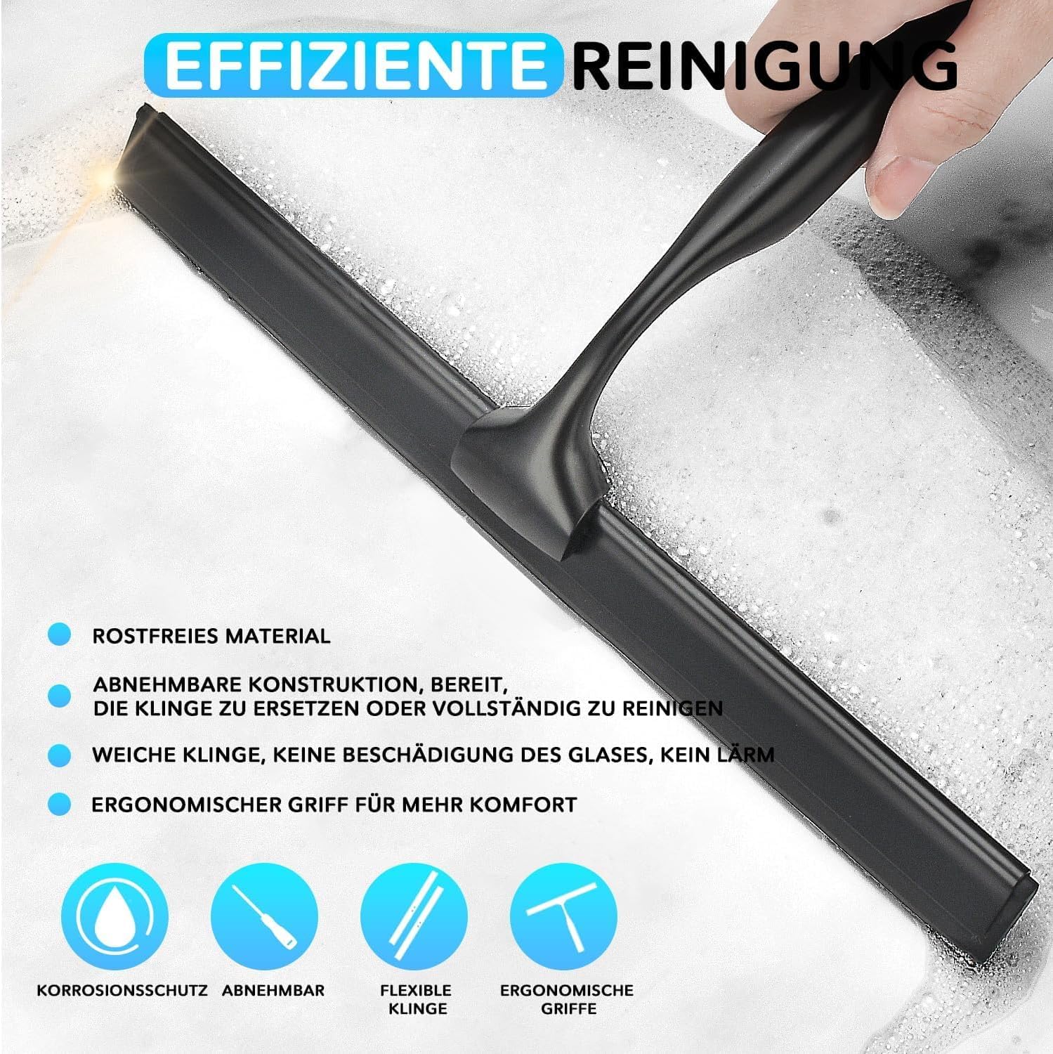 Edelstahl Duschabzieher Mit Selbstklebe Haken, Silber Abzieher Dusche Wischer für Badezimmer, Kurzer Handgriff Glaswischer, Glas Wasserschieber, Duschwand Abzieher, Badwischer