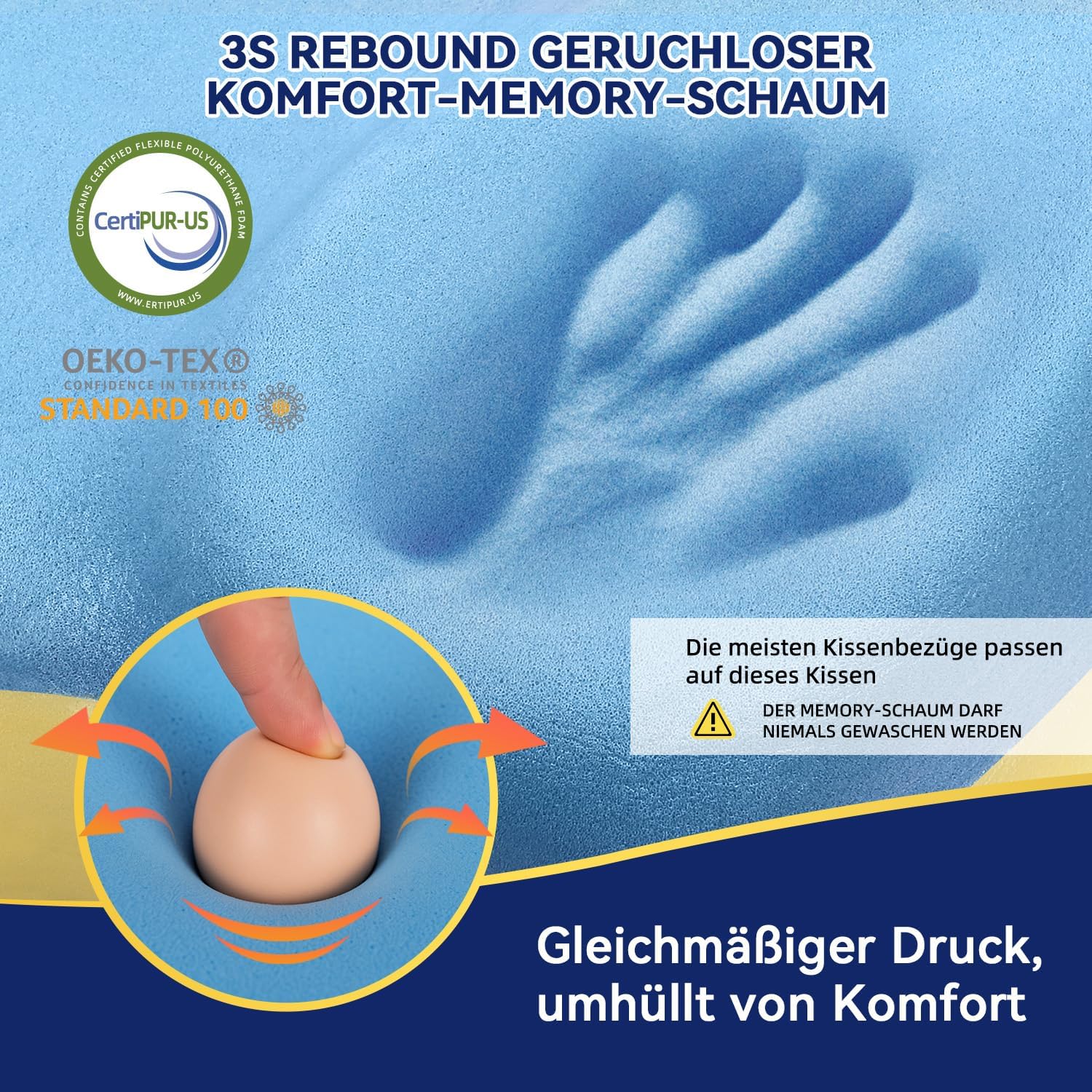 Orthopädisches Kopfkissen Memory Foam, Ergonomisches Nackenschmerzen Kühlendes Stützkissen für Seitenschläfer, Rücken- und Bauchschläfer, Grau
