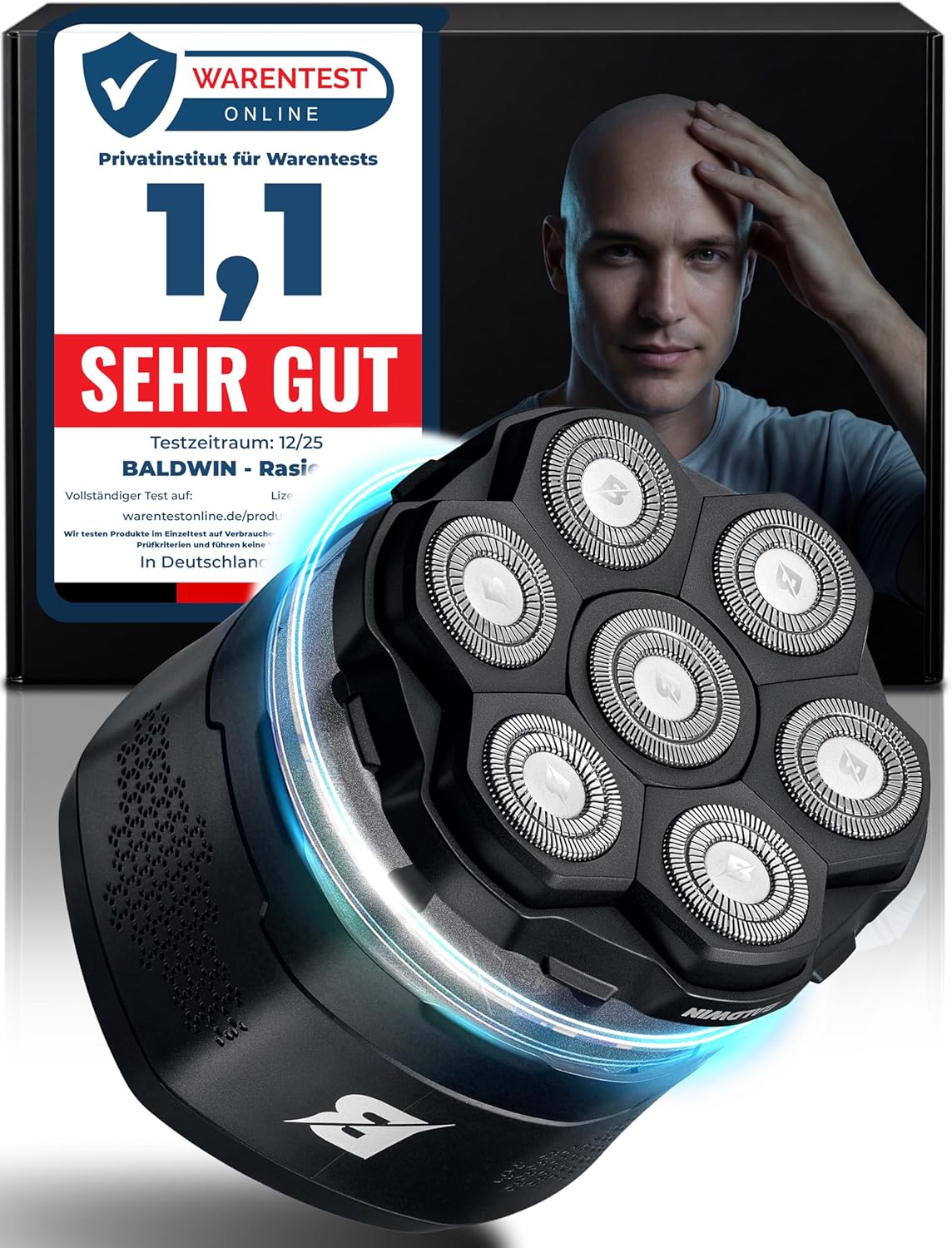 Glatzen Rasierer Herren – Glatzenrasierer 7D mit Magnetischen Scherkopf | Kopfrasierer Glatze | Bold Shaver Kopf | Head Shaver, Trocken und Nass Rasur, Wasserdicht, Kopf Rasierer