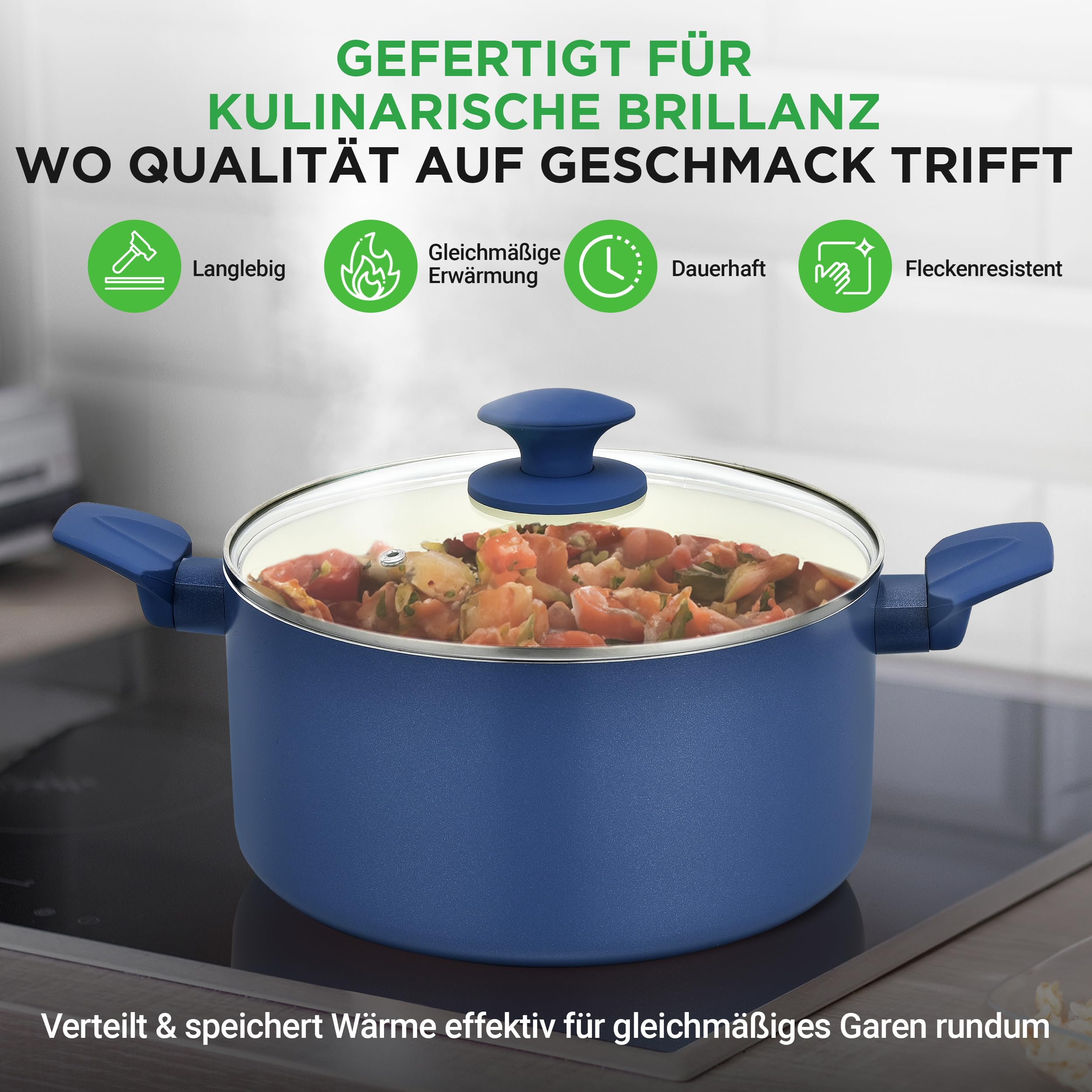Topfset & Pfannenset - 54-teiliges Non-Stick-Kochgeschirr - Enthält Küchenutensilien, Backschale, Messer / Für Induktion, Gas & Elektrisch / Gesundes & Fettfreies Kochen
