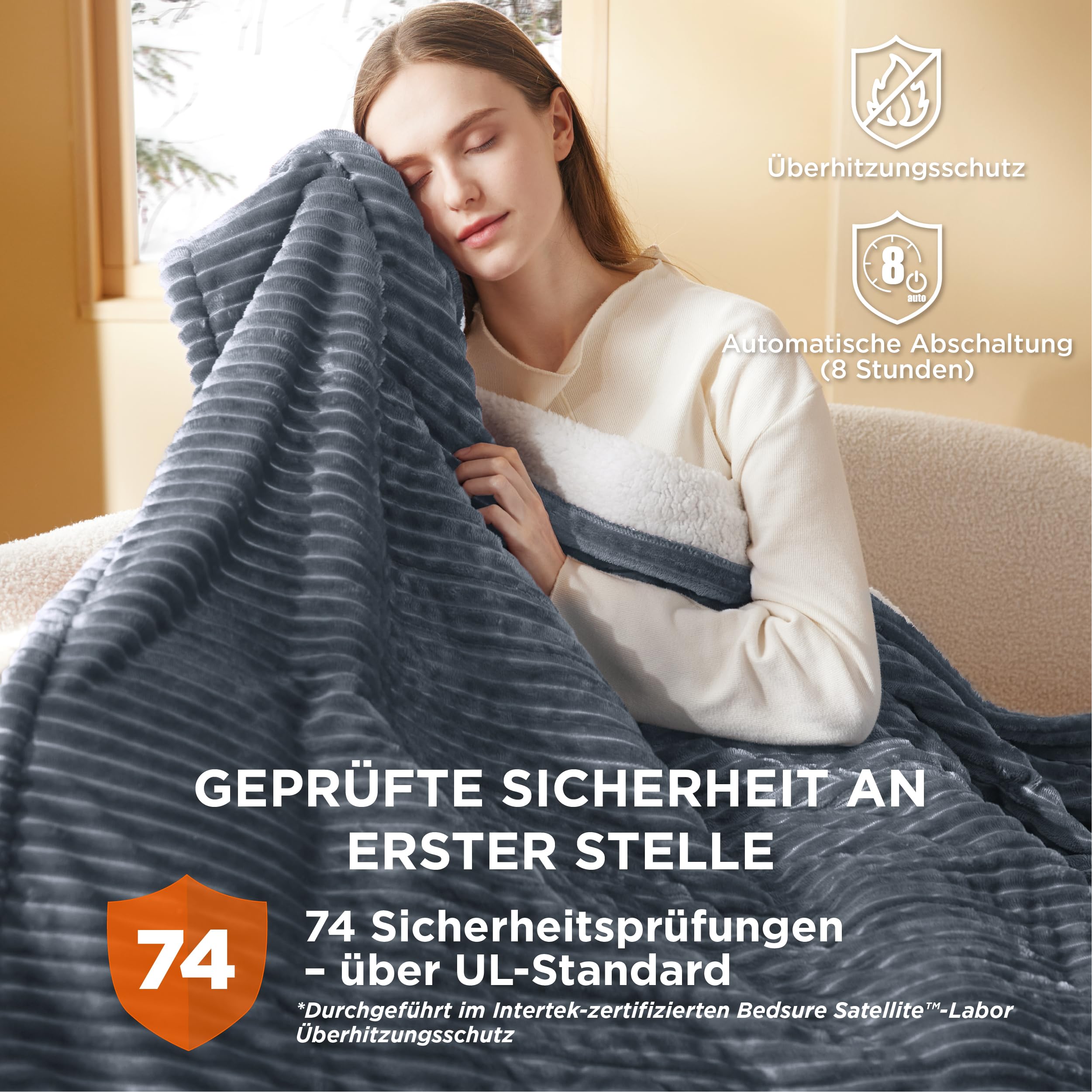 Elektrische Decke mit automatischem Abschalten - Wärmedecke mit 6 Wärmeeinstellungen und 10-Stunden-Timer, bis zu 8 Stunden Überhitzungsschutz, elektrische Kuscheldecke für Zuhause und Büro, 130 x 180 cm