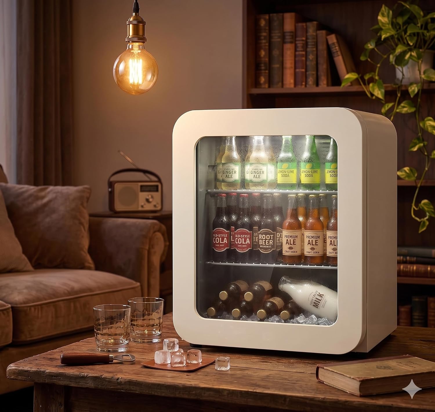 Retro Kühlschrank 48L Creme – Kompakter Mini Kühlschrank für Zuhause, Büro, Kiosk & Gastronomie – Leiser Getränkekühlschrank für Küche, Home Office, Gaming Room & Hotel