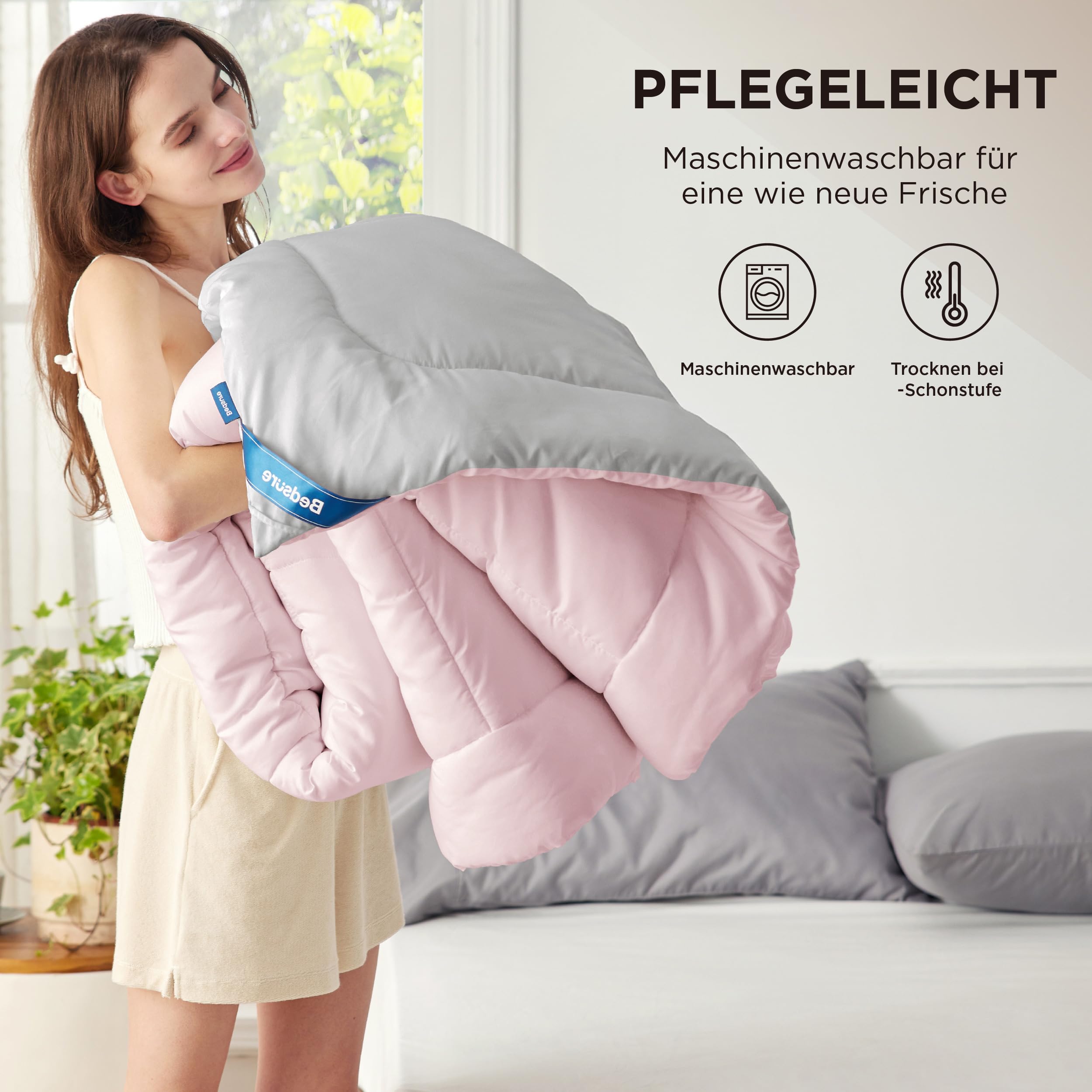 BEDSURE Bettdecke Ohne  - Bettdecke für Allergiker, Warm & Gemütlich Ganzjahresdecke 300GSM Füllung, Waschbare Duvet für 4 Jahreszeiten, Grau/Hellgrau